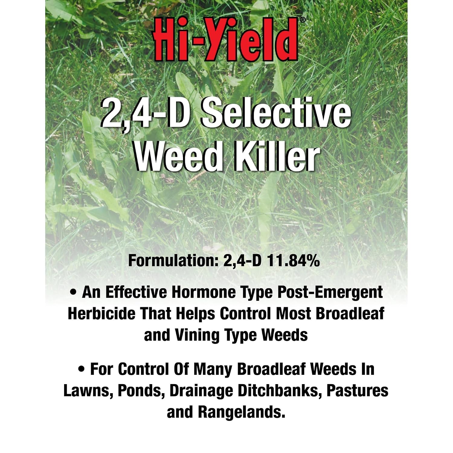 Hi-Yield (21416) 2,4-D Selective Weed Killer, 1 gal | 2,4-D amine selective herbicide - 1 gal concentrate for broadcast broadleaf weed control - Acreage operators