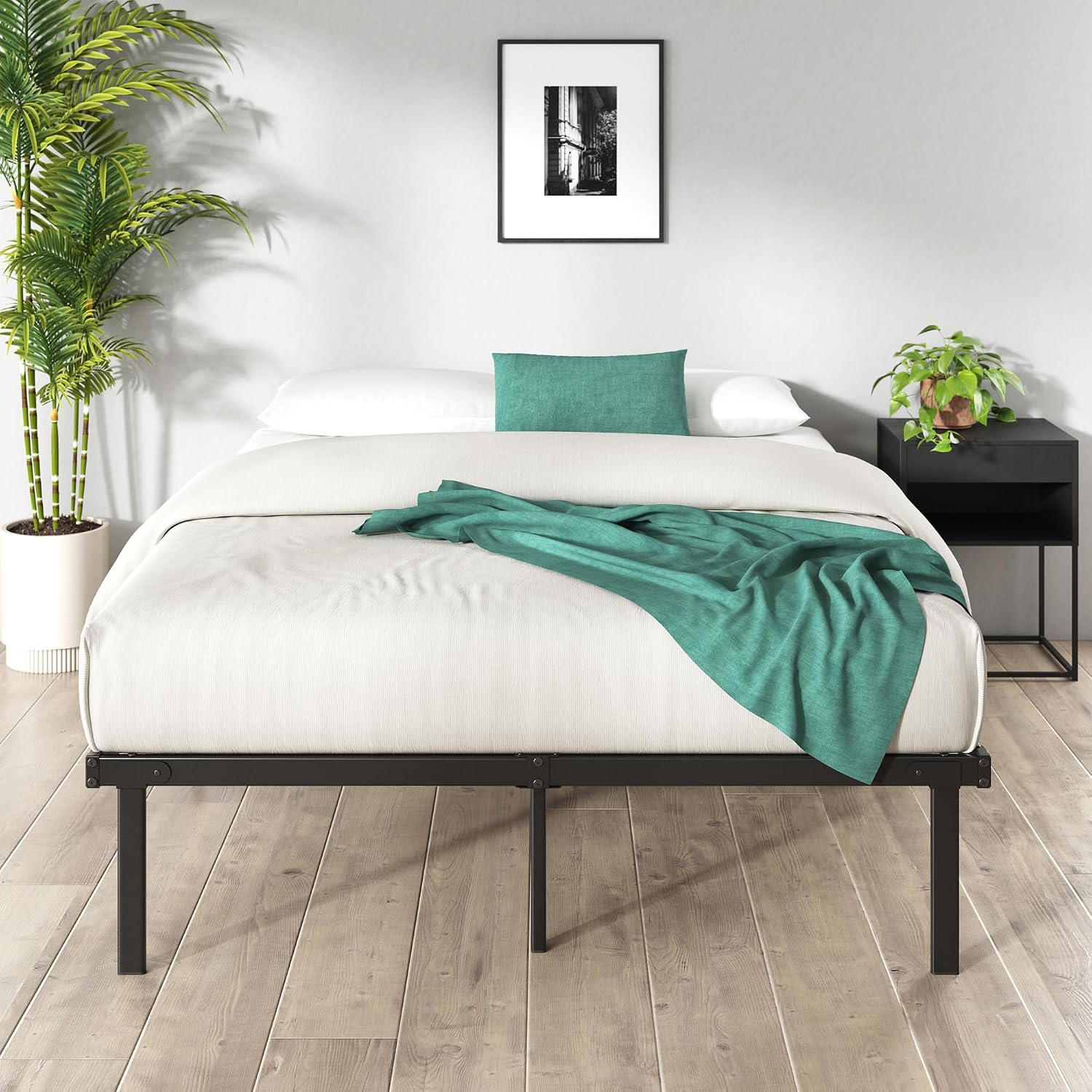 Zinus SmartBase Tool-Free Assembly Mattress Foundation, 14 Inch Metal Platform Bed Frame, No Box Spring Needed, Sturdy Steel Frame, Underbed Storage, Black, Queen