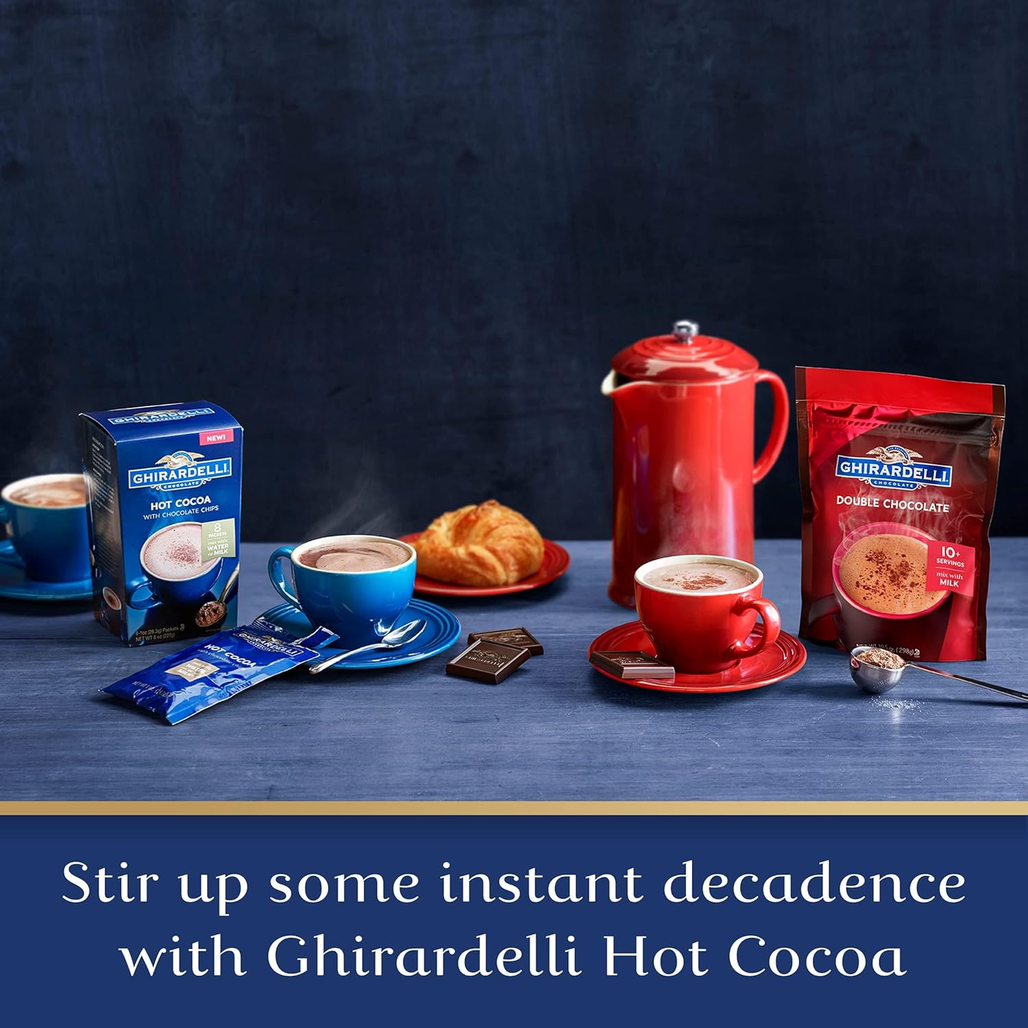 Ghirardelli Double Chocolate Hot Cocoa Mix, Approximately 0.85 oz Packets (Pack of 25) with Cocoa Scoop