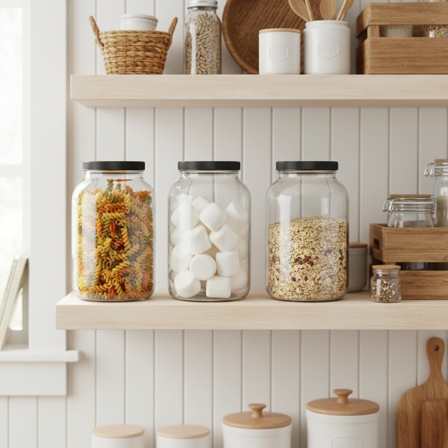 1 Gallon Glass Mason Jars – Extra Large Wide Mouth Jars with Airtight Lids – Perfect for Sourdough Starter, Fermenting, Pickling, and Storage – Made in the USA – Pack of 2
