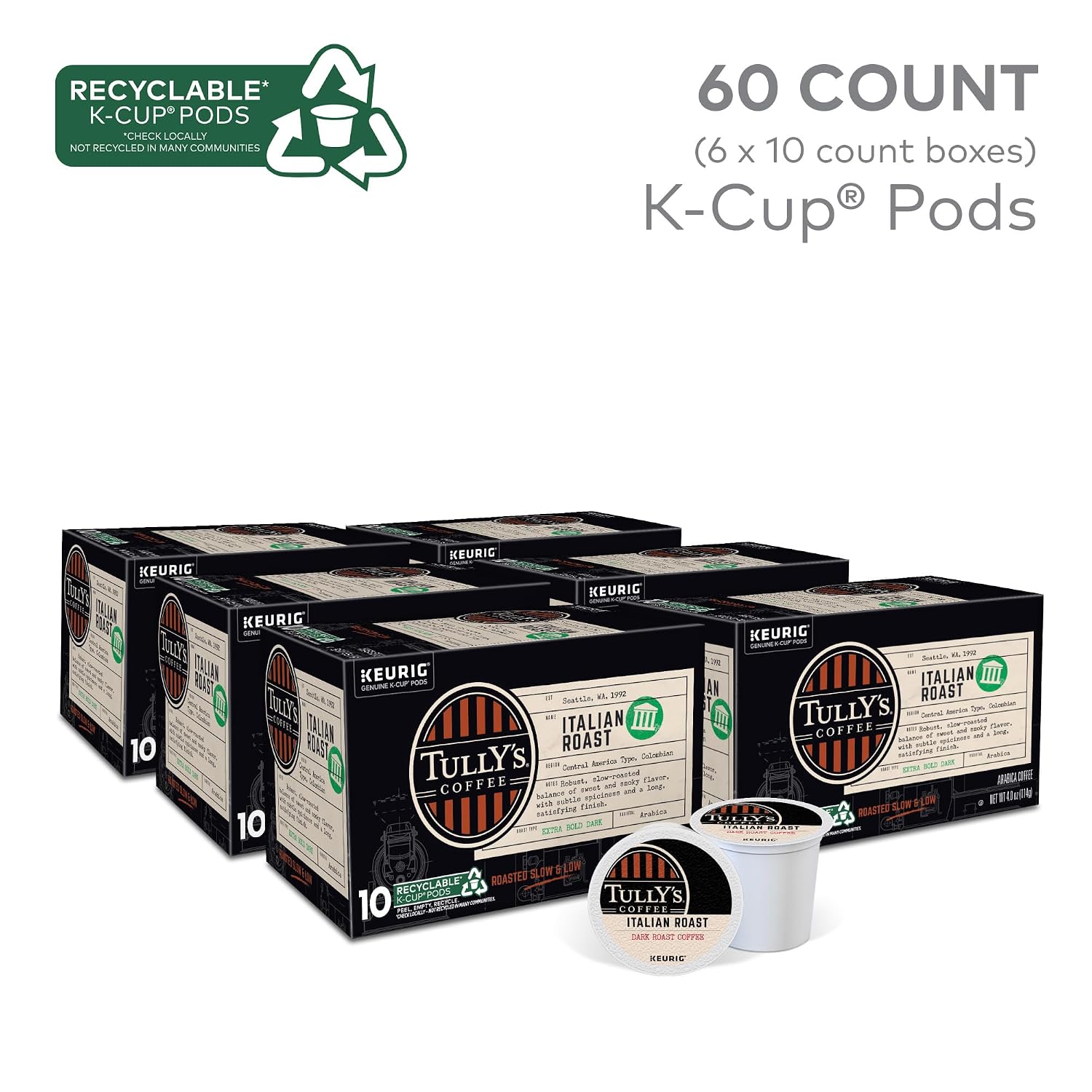 Tully's Coffee Hawaiian Blend Keurig Single-Serve K-Cup Pods, Medium Roast Coffee, 96 Count