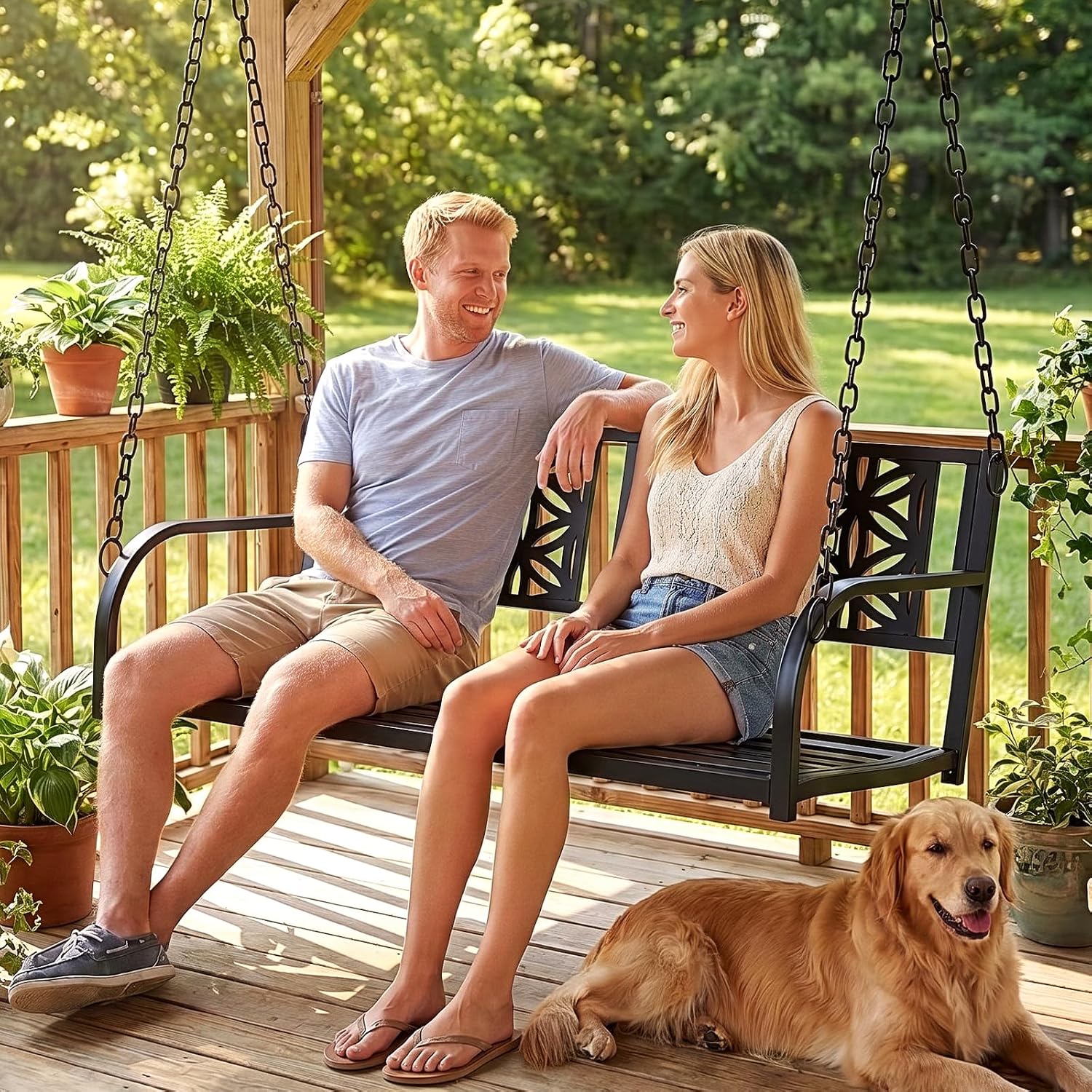 VINGLI Heavy Duty Metal Porch Swing, 660 LBS Outdoor Swing Bench, Curved