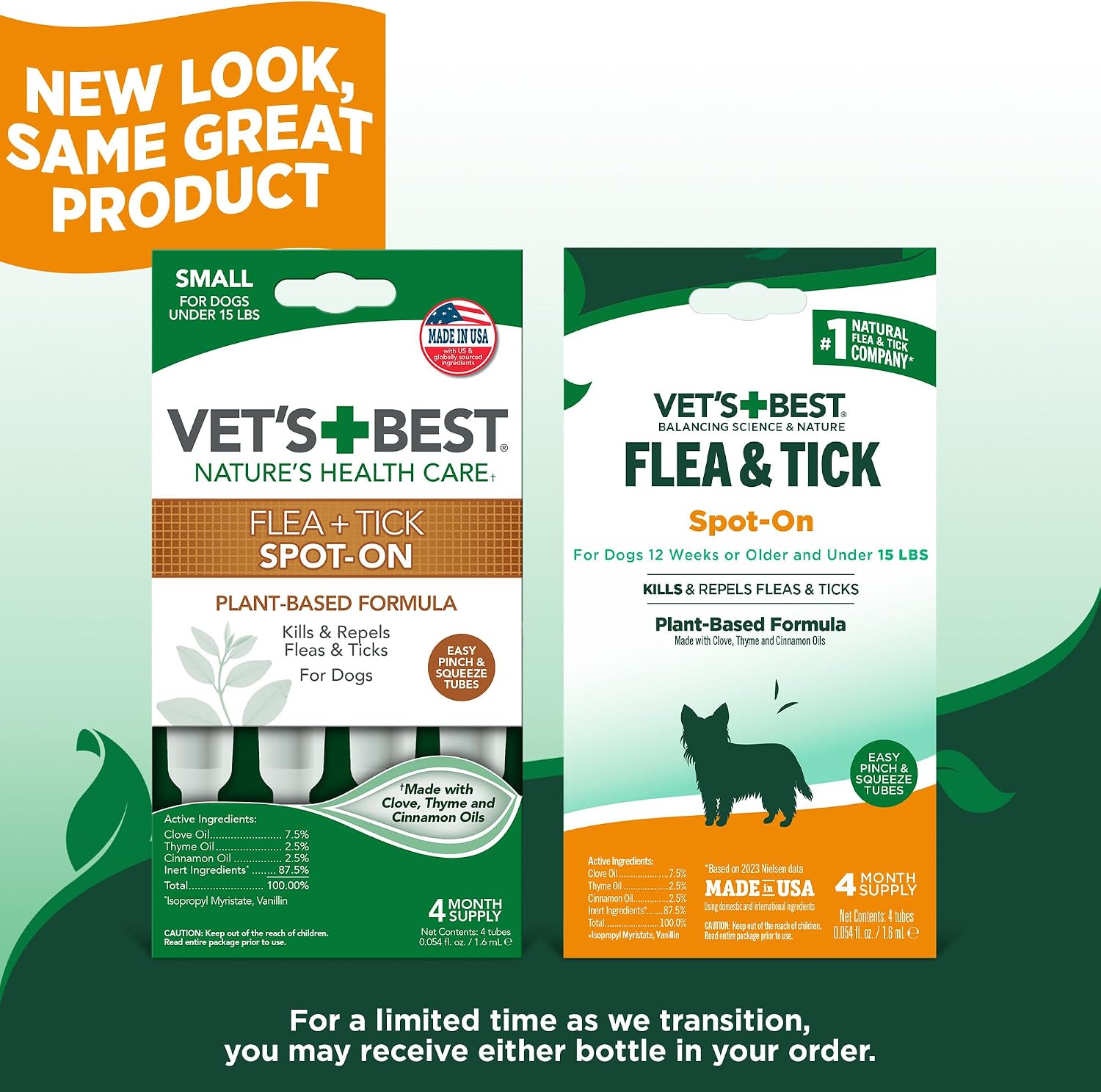 Vet's Best Flea & Tick Drops for Large Dogs, Flea Protection, 4Month Supply | Plant-Based Spot-On Treatment, Essential Oils, Helps Prevent Fleas & Ticks, Four Monthly Applications for Dogs