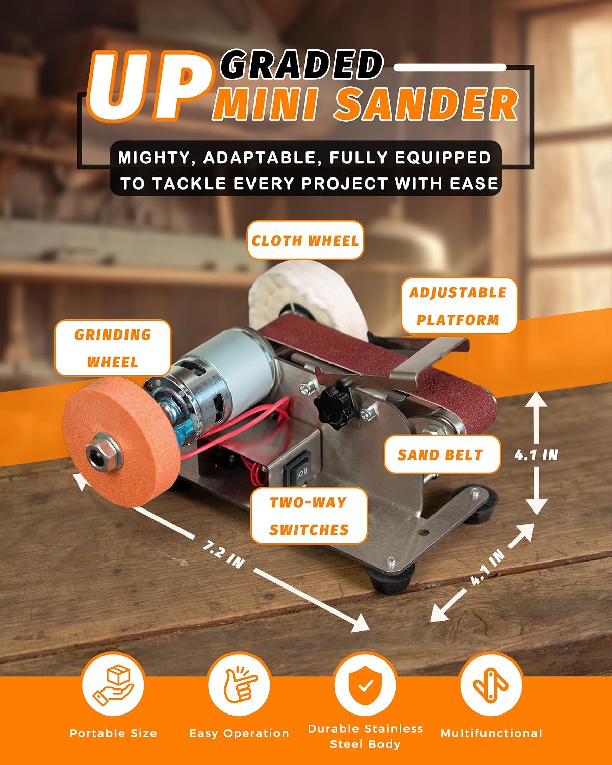 Mini Belt Sander, Electric Small Sander Knife Sharpener, 5"x6.8"x5.5" | Compact Design, Multi-Purpose, Electric Powered, Knife Sharpening, Portable Sander