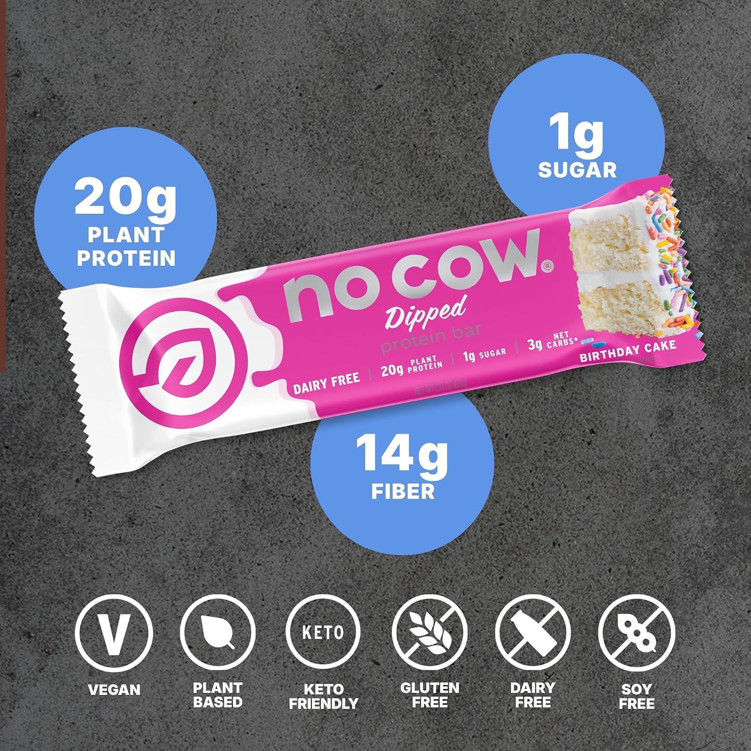 No Cow Peanut Butter Chocolate Chip Vegan Protein Bars, 12 Pack | 20g High Plant-Based Protein, High Fiber, Low Sugar, Gluten-Free, Dairy-Free, Soy-Free, Keto-Friendly Snack Bars