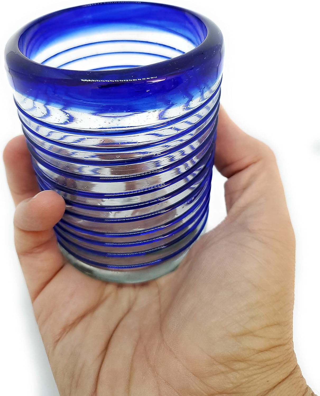 Cobalt Blue Spiral 14 oz Drinking Glasses (set of 6), Recycled Glass, Lead-free, Toxin-Free (Drinking)