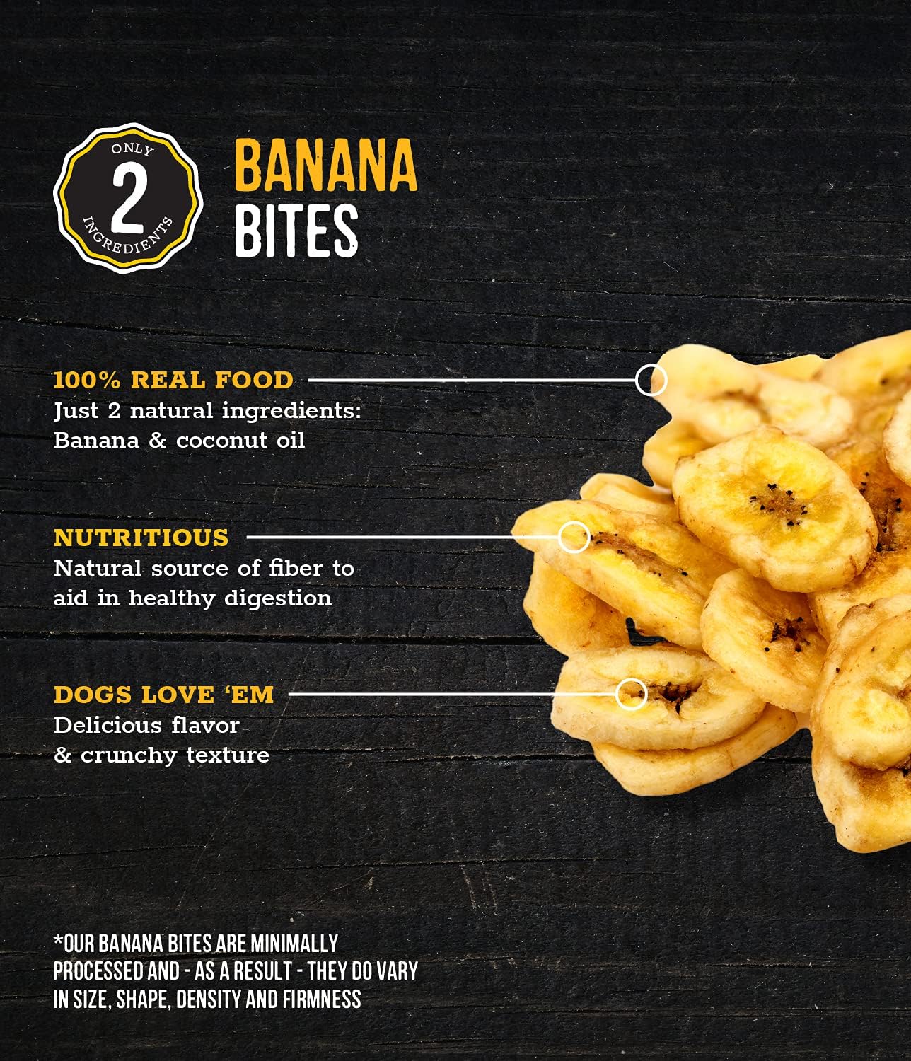 Wholesome Pride Banana Bites Dog Treats – 2-Ingredient Banana Chips for Dogs, Grain-Free, Banana & Coconut Oil, 8 oz