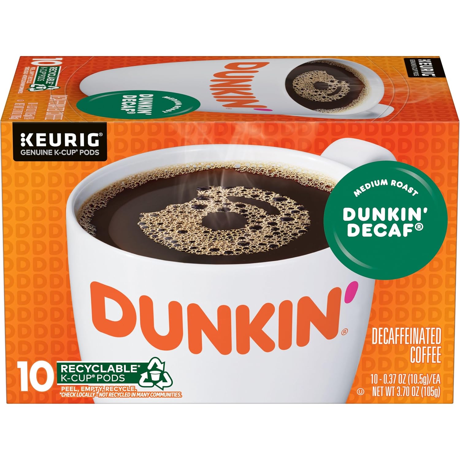 Dunkin’ Decaf Medium Roast Coffee, Keurig K-Cup Pods, 60 Count