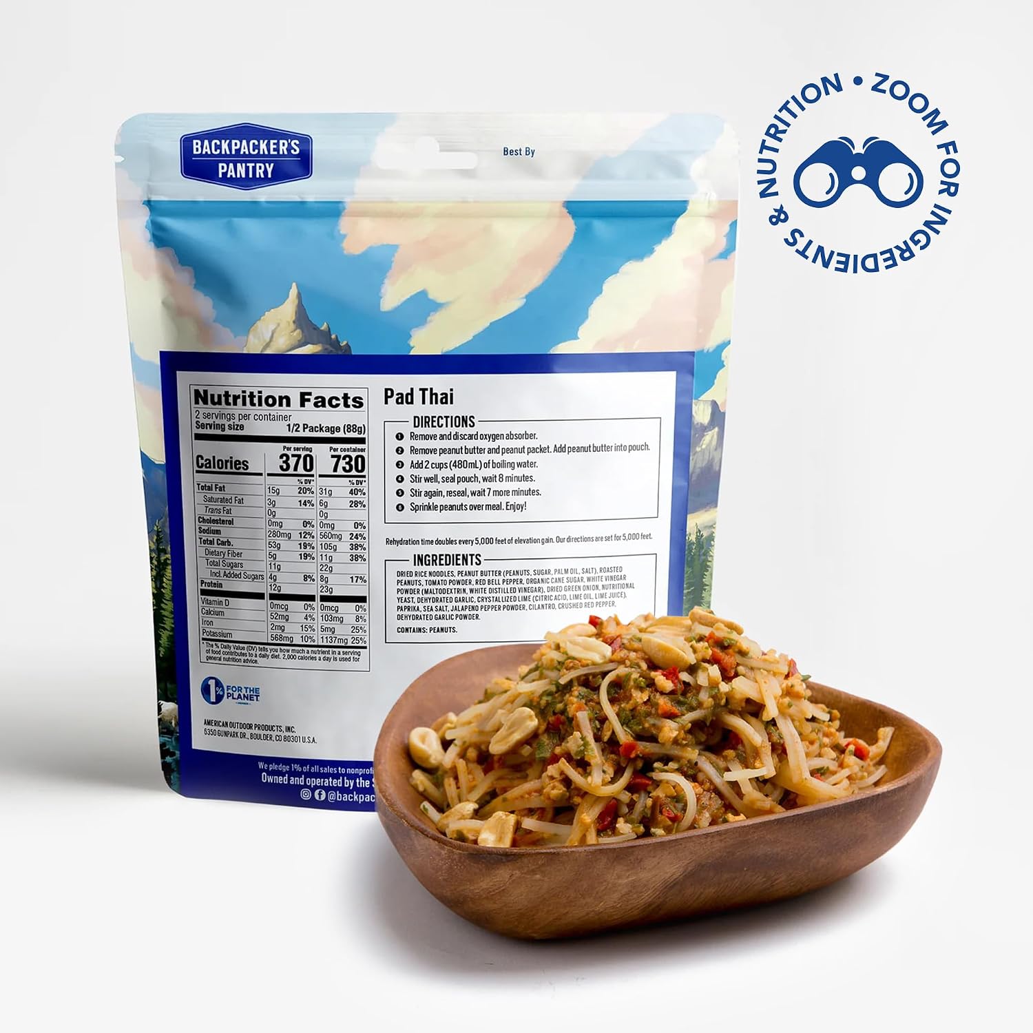 Backpacker's Pantry Lasagna | 1-Pack | 29g Protein | 620 Cal | Vegetarian, Nut Free | Made in the USA | Freeze Dried Meal & Camping Food