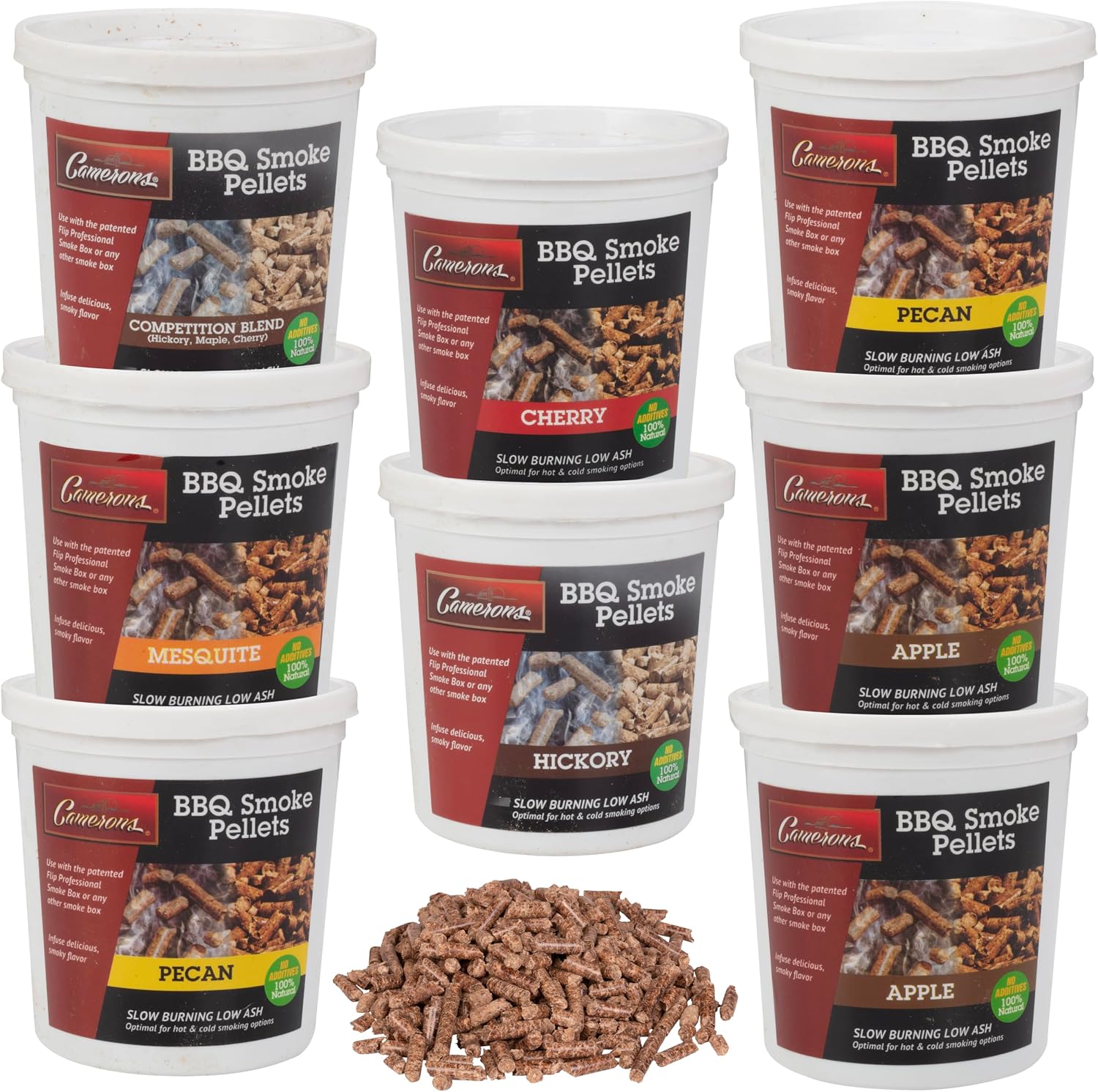 Camerons 100% All Natural Barbecue Smoking Wood Pellets, 8 Pack Pints | Apple, Cherry, Competition Blend, Hickory, Mesquite, Pecan Kiln Dried BBQ Wood