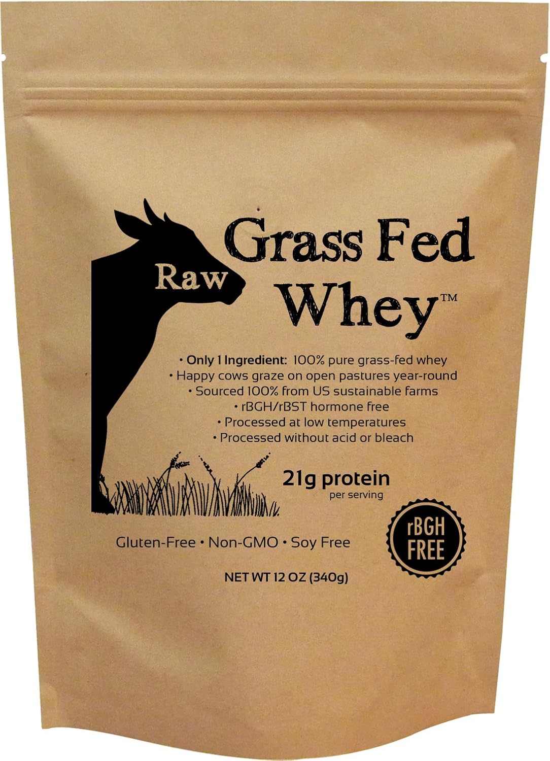 Raw Grass Fed Whey Protein Powder, Unflavored – 1 Ingredient, No Additives or Fillers, Undenatured, Made in USA, 5 lb