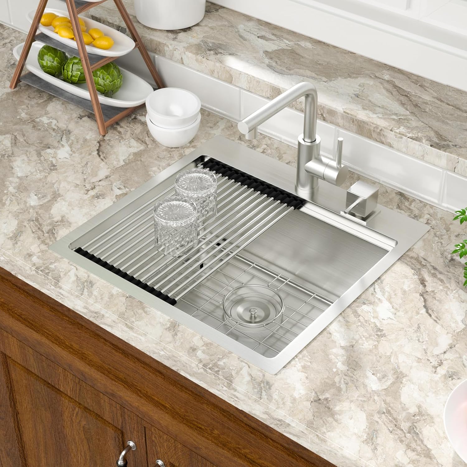 Mocoloo 13 Inch Drop in Bar Sink - 13" x 15" Small Kitchen Sink T304 Stainless Steel Handmade Single Bowl Round Corner Topmount Wet Bar Sink for