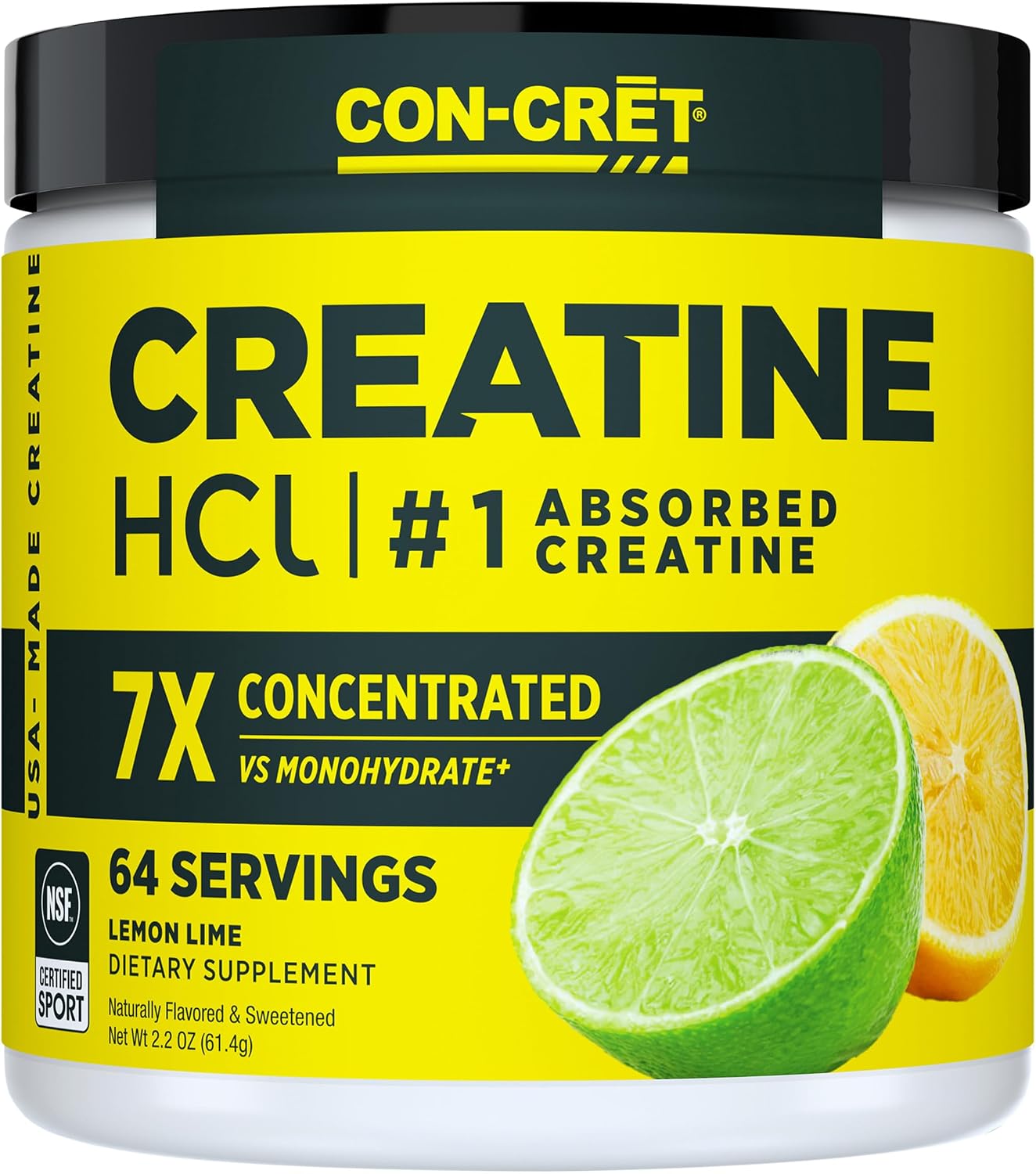 CON-CRET Creatine HCl Powder for Women and Men, Unflavored, 64 Servings | No Bloating or Water Retention, Muscle, Strength & Cognitive Support, USA Made, NSF Certified