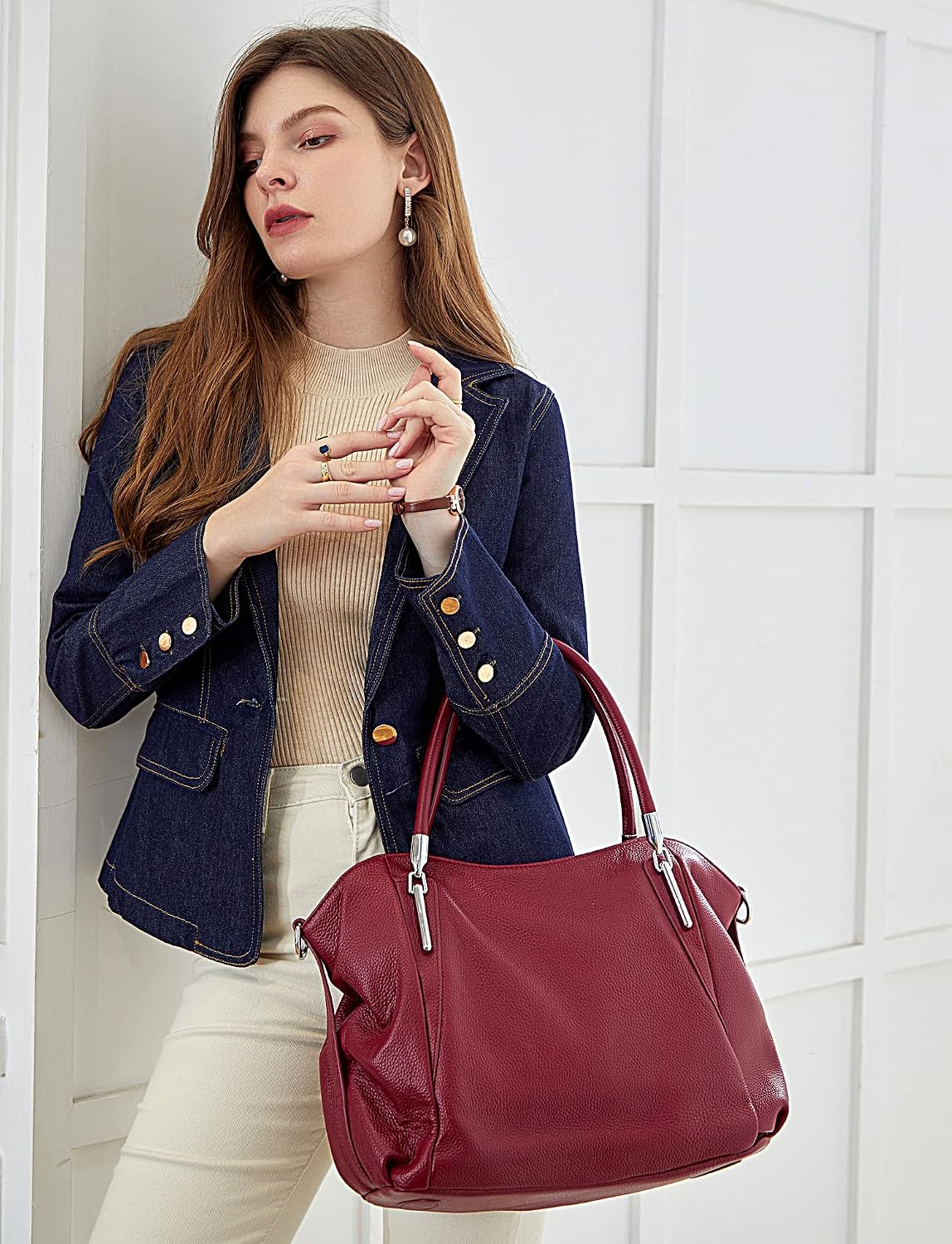 HESHE Leather Shoulder Purses for Women Tote Handbags Satchel Hobo Handbag | Designer Genuine Leather Travel Top Handle Work Bag Ladies Crossbody Purses Adjustable Straps Large Capacity Zippered Closure