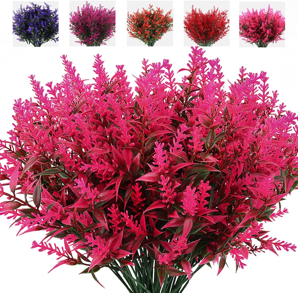 RECUTMS Artificial Greenery Lavender Fake Shrubs Flowers 8 Pcs UV Resistant