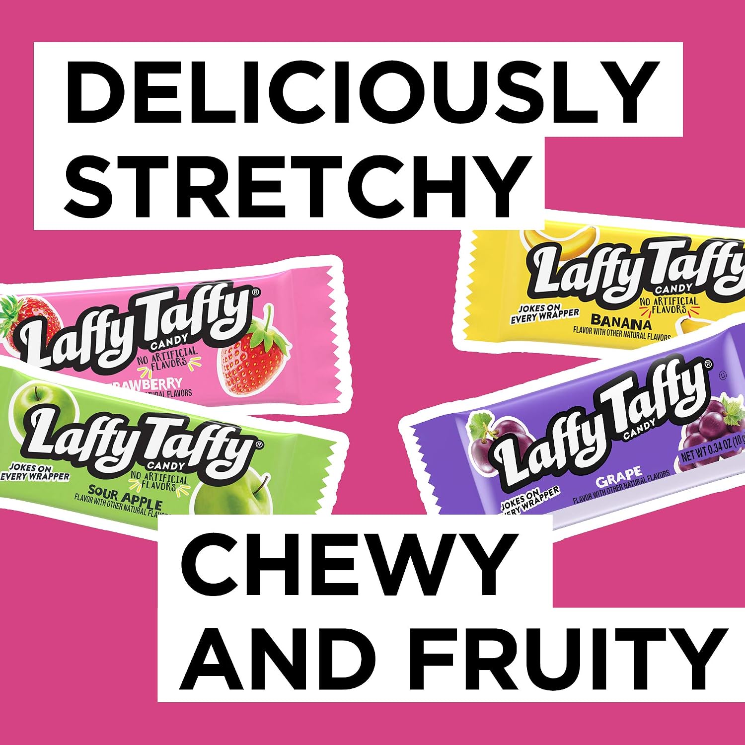 Laffy Taffy Candy, Assorted Flavors, Individually Wrapped Mini Bars, 6 Ounce
