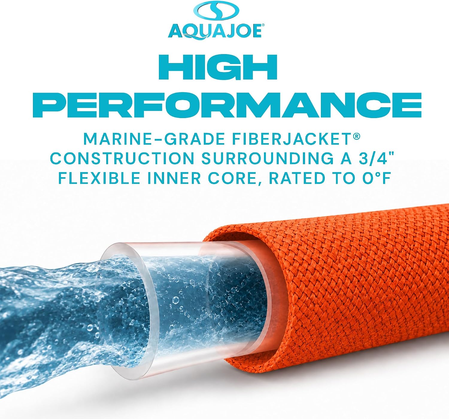 Aqua Joe AJFJH75-34-CTR FIBERJACKET Garden Hose, Non-Expanding and Kink-Resistant, 650 PSI Burst Rating, 75 Feet Long, Orange