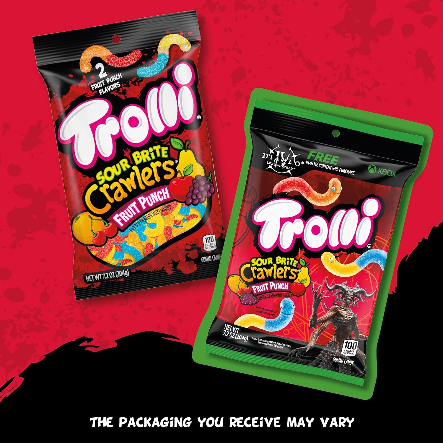 Trolli Sour Brite Crawlers Candy, Very Berry, Sweet and Sour, Gummy Worms, 7.2 oz