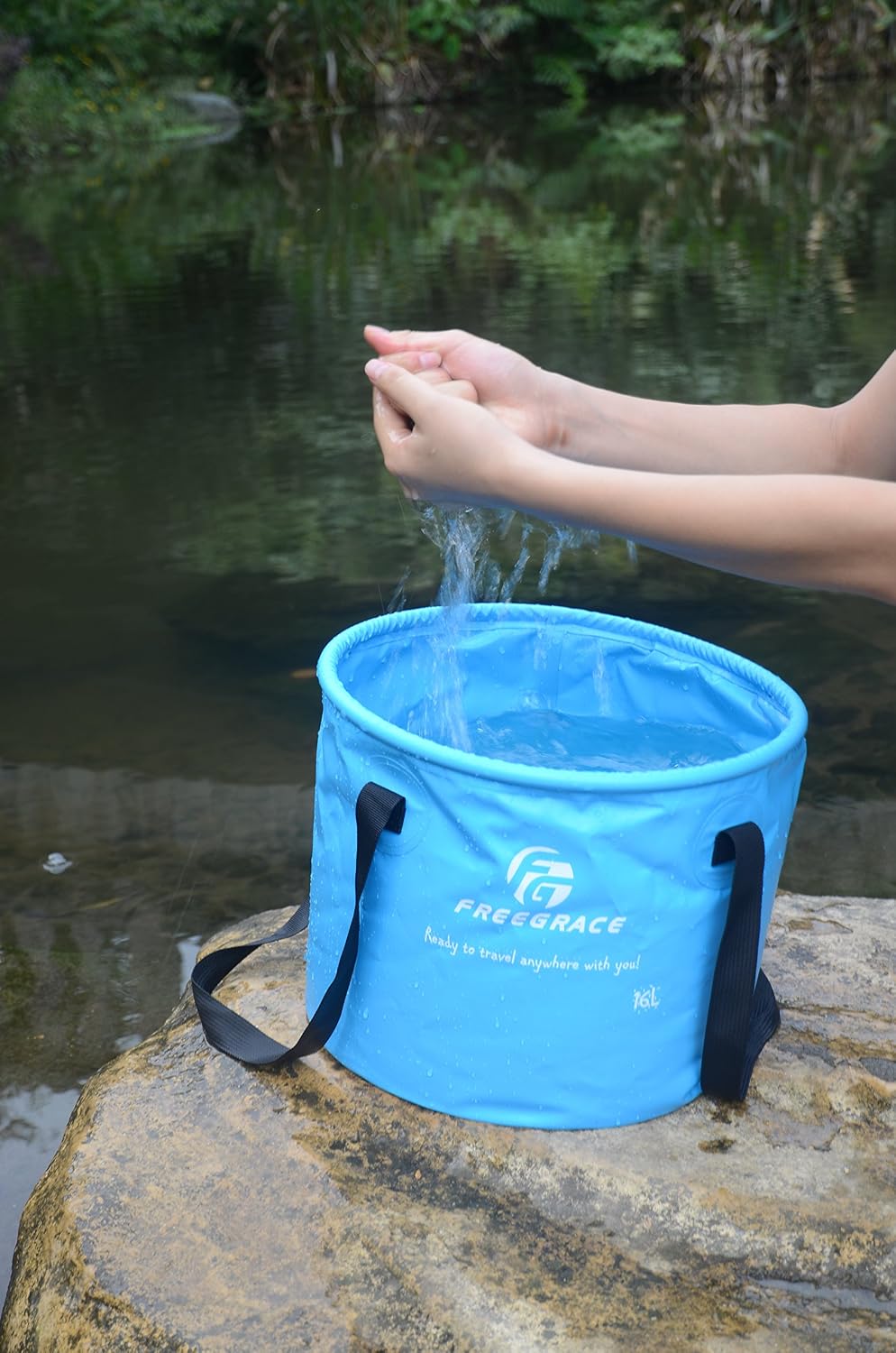 Freegrace Collapsible Bucket with Mesh Tool Pocket - 10L, 16L & 23L Portable Folding Water Container - Heavy Duty 500D Tarpaulin, BPA-Free Wash Basin for Camping, Fishing, RV, and Car Washing