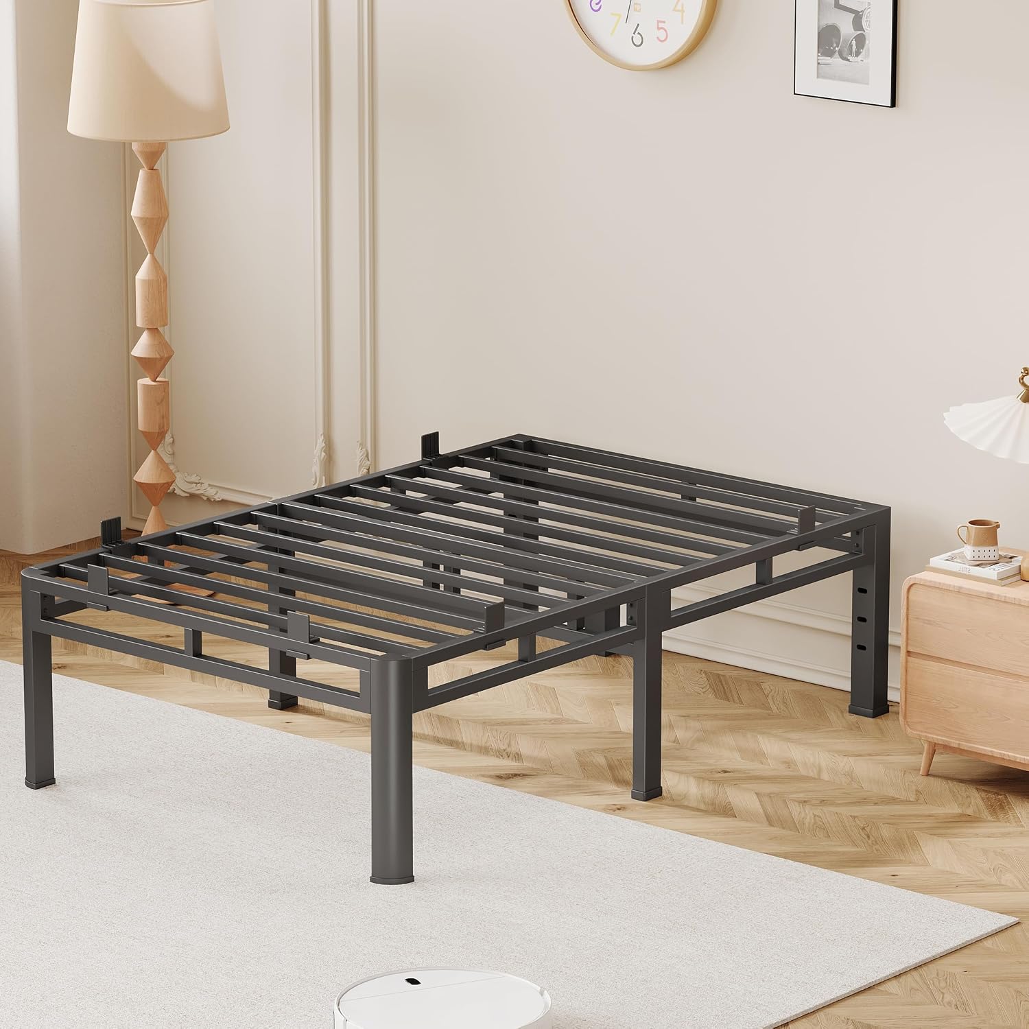 20 Inch Queen Size Bed Frame,Double Layer Heavy Duty Metal Platform Tall | Easy Assembly,Noise Free,2in1 Base,4000lbs Capacity,6 Mattress Stoppers,Round Corner Legs,16"Storage Space,Headboard Holes