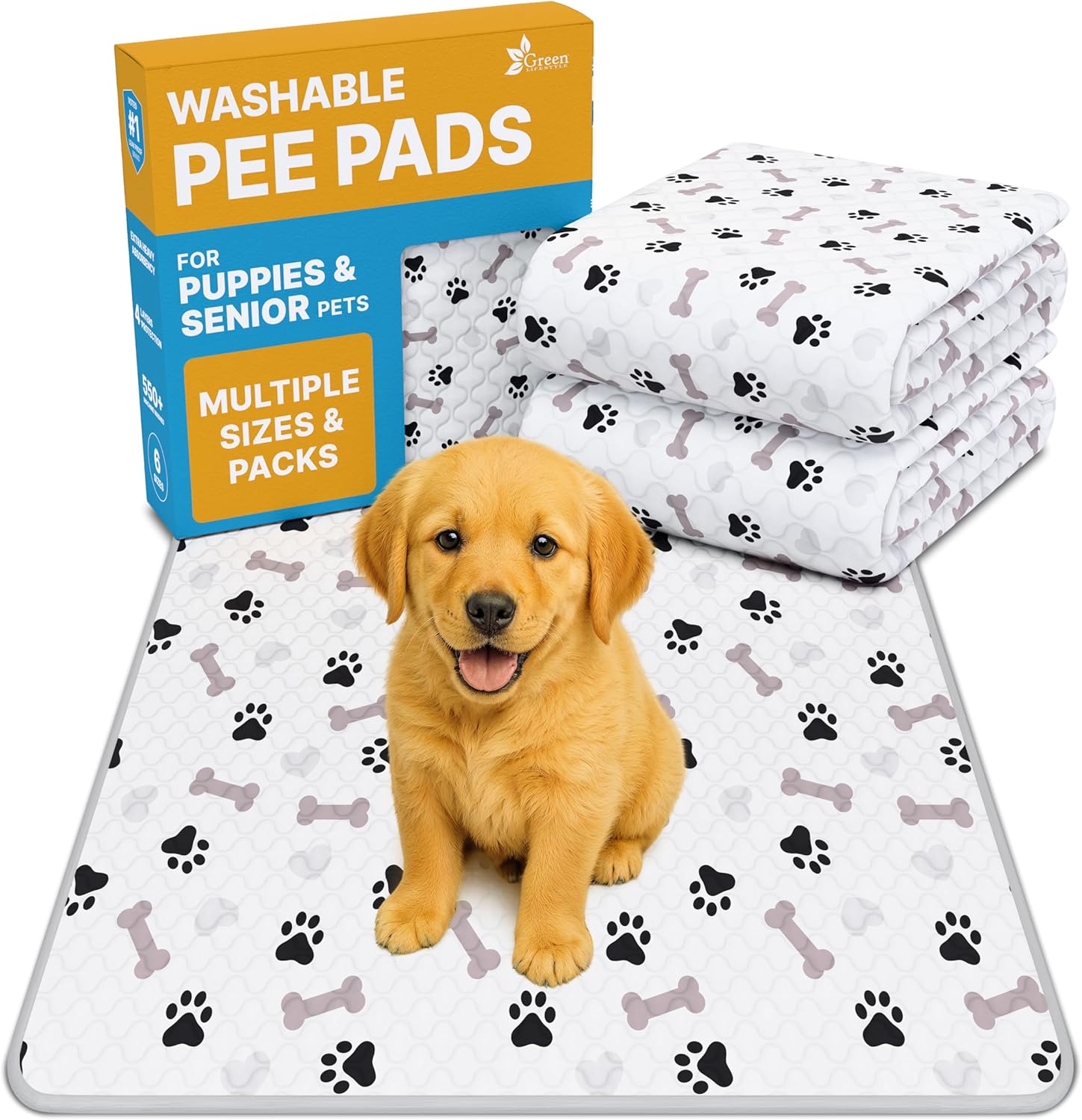 GREEN LIFESTYLE Washable Underpads - Large Pads for use as Incontinence Bed Pads, Reusable Pet Pads, Great for Dogs, Cats, Bunny