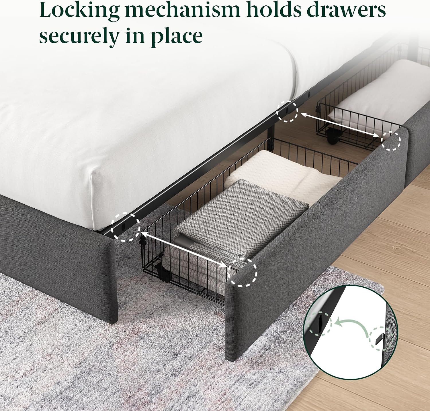 Zinus Maya Platform Bed Frame, Four Underbed Storage Drawers, Full | Secure Locking Drawers, Modern Upholstered Look, Minimalist Design, Straightforward Assembly, No Box Spring Needed