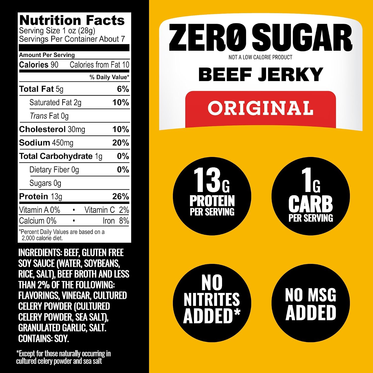 Tillamook Country Smoker Zero Sugar Original Beef Jerky Sticks, 6.5 Oz, 14g Protein, Real Hardwood Slow-Smoked, High Protein, Low Carb Meat Snacks, Keto-Friendly, 0g Sugar & Total Carbs