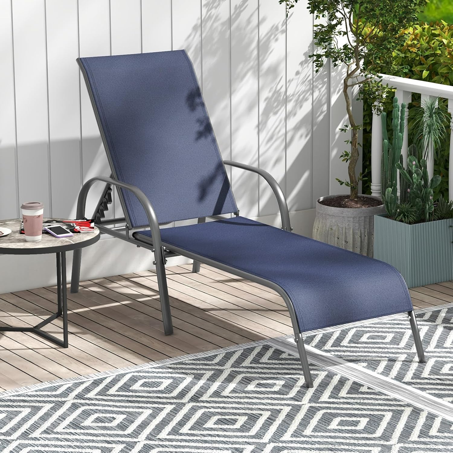 GIANTEX 2 Pack Patio Lounge Chair with 5 Adjustable Backrest, Black