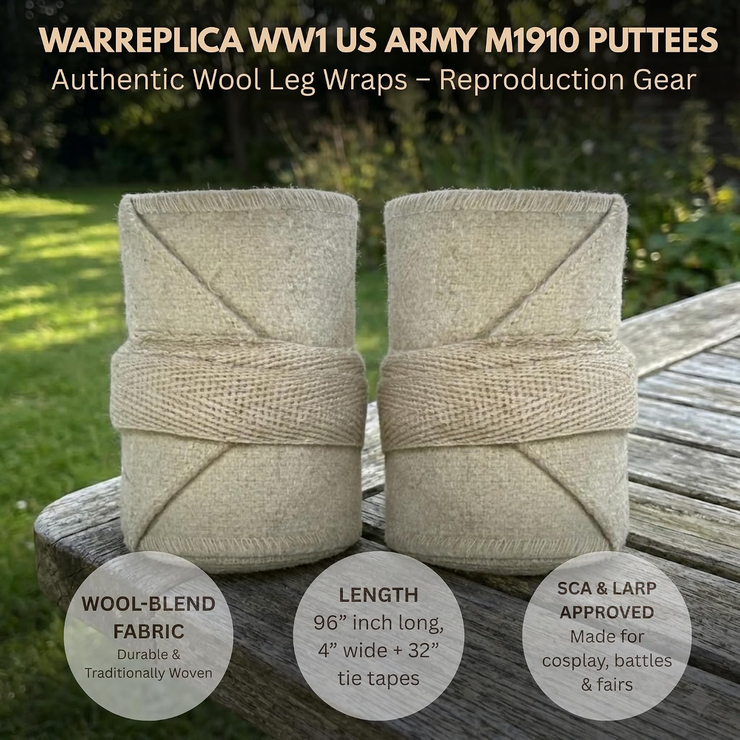 warreplica WW1 US Army M1910 Puttees Leggings Wraps/WW1 US Army Leg Wraps Gear Putty–Historical Reproduction Military Gaiters