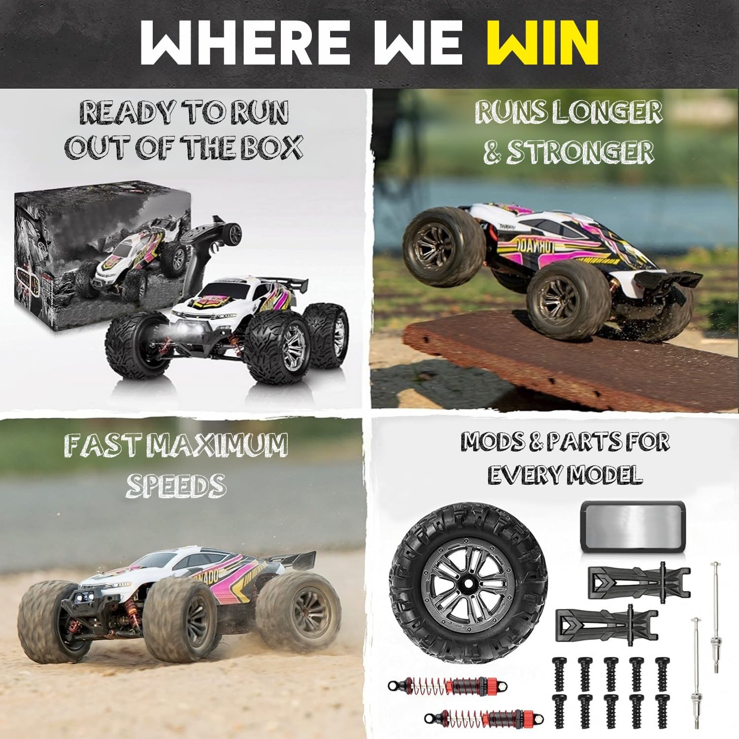 4x4 RC Cars for Adults 48kmh High-Speed - 1:12 Scale Large Waterproof Remote Control Truck, Offroad Electric Monster Car, 2 Batteries 30+ Min Play