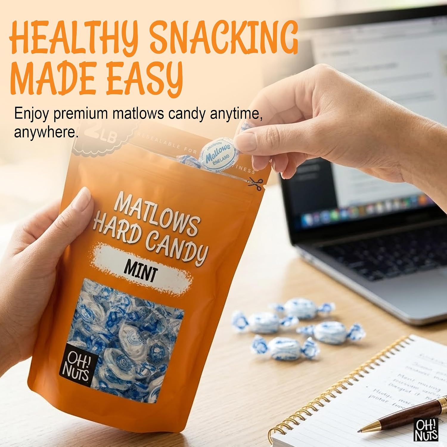 Oh! Nuts Hard Candy Mints Bulk, Individually Wrapped Mint Candy 2 LB | Hard Candy Individually Wrapped - Bulk Candy Individually Wrapped, Crystal Candy Mints, Kosher Certified, 2 LB Bag