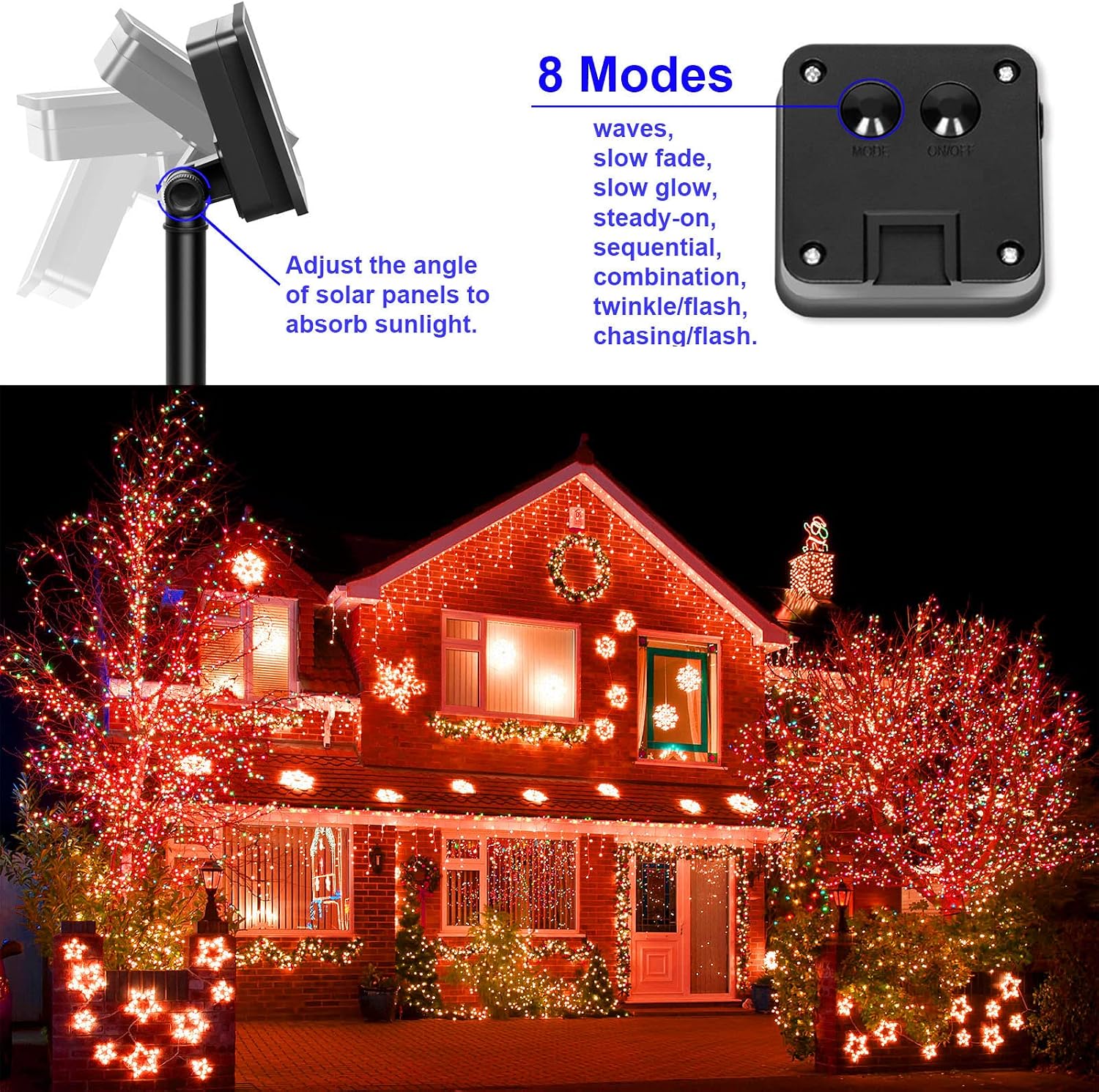 Solar Fairy String Lights, Cool White, 100Led, Outdoor Waterproof