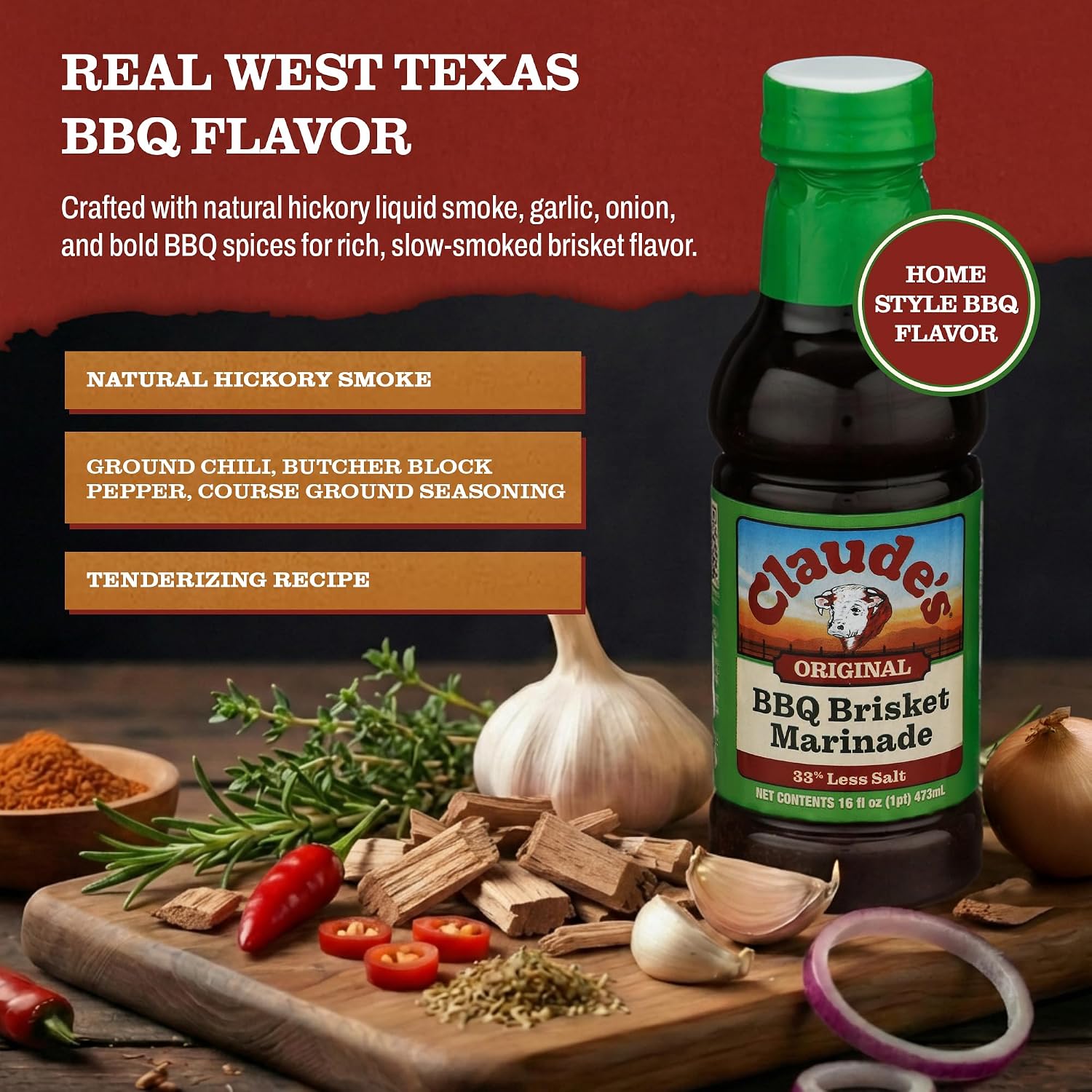 Claude's BBQ Brisket Marinade Sauce, Gluten Free Texas Style, 128 oz | Restaurant-size gallon of smoky Texas tenderizing brisket marinade - all natural & gluten free.