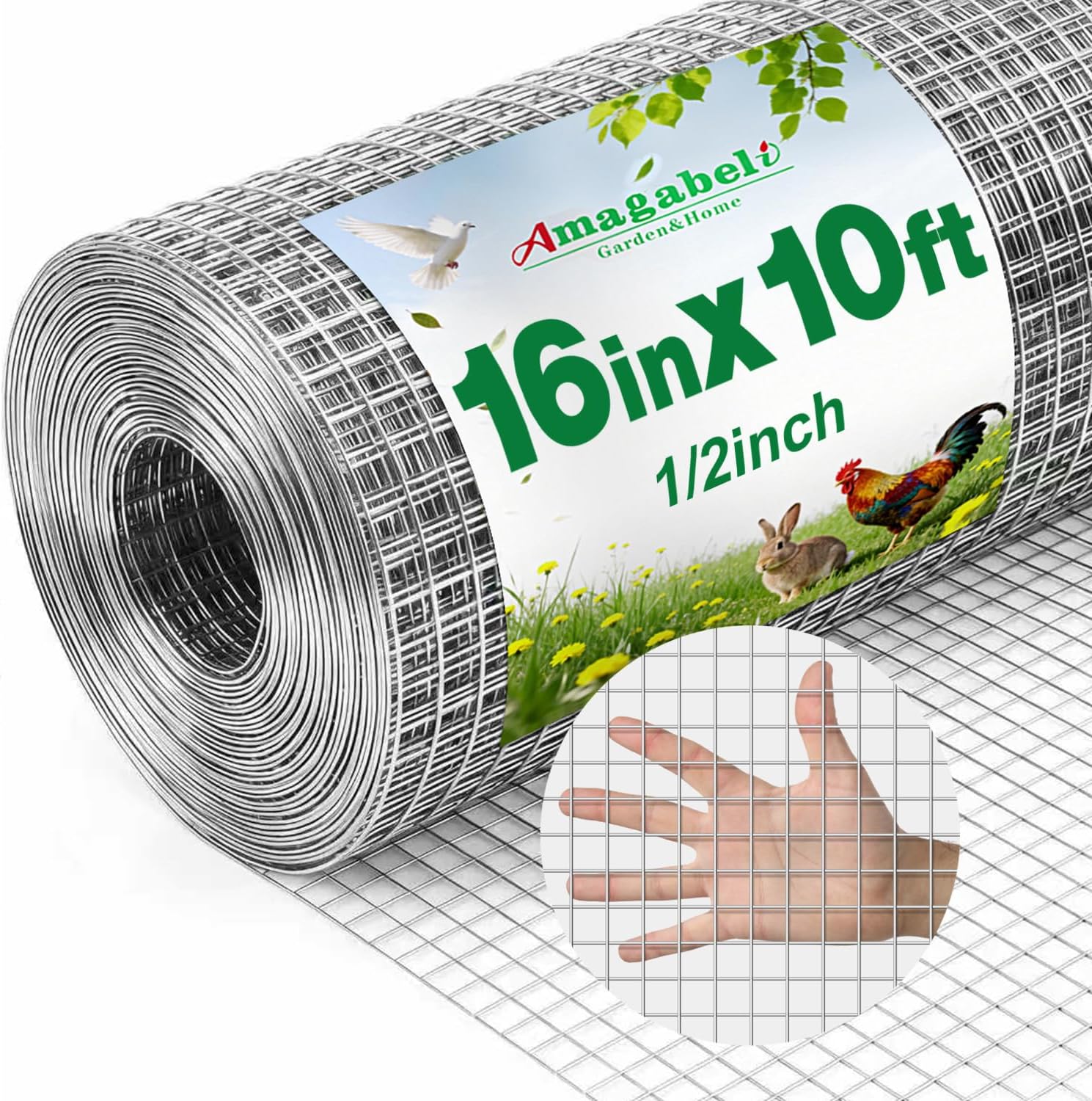 Amagabeli Hardware Cloth 1/2 inch 36 x 100 ft 19 Gauge Chicken Wire Fence Hot-Dipped Galvanized After Welding Welded Wire Fencing Mesh Roll Garden Plant Support Poultry Rabbit Cage Snake Gopher
