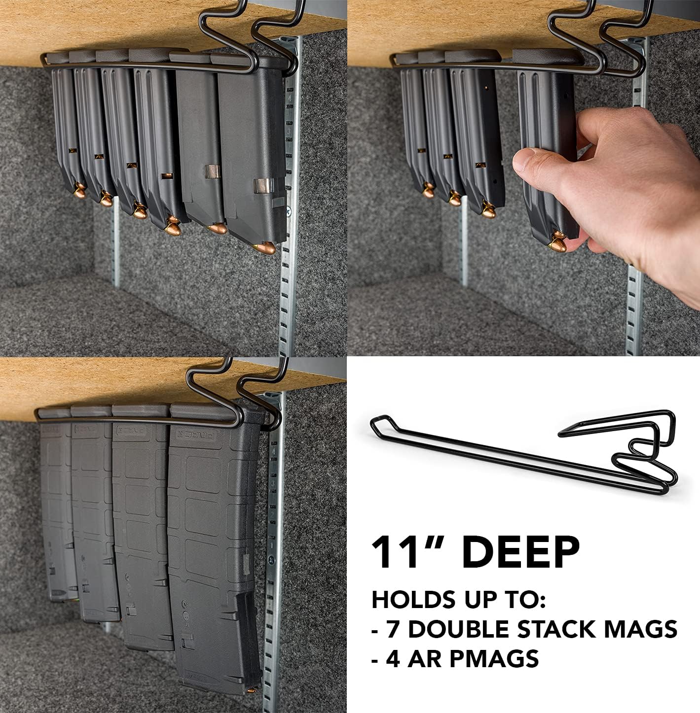 Magminder Undershelf Magazine Rack - Stores AR, AK, PMAG, and Double Stack Magazines with baseplates - reimagine Your Gun Safe Products!