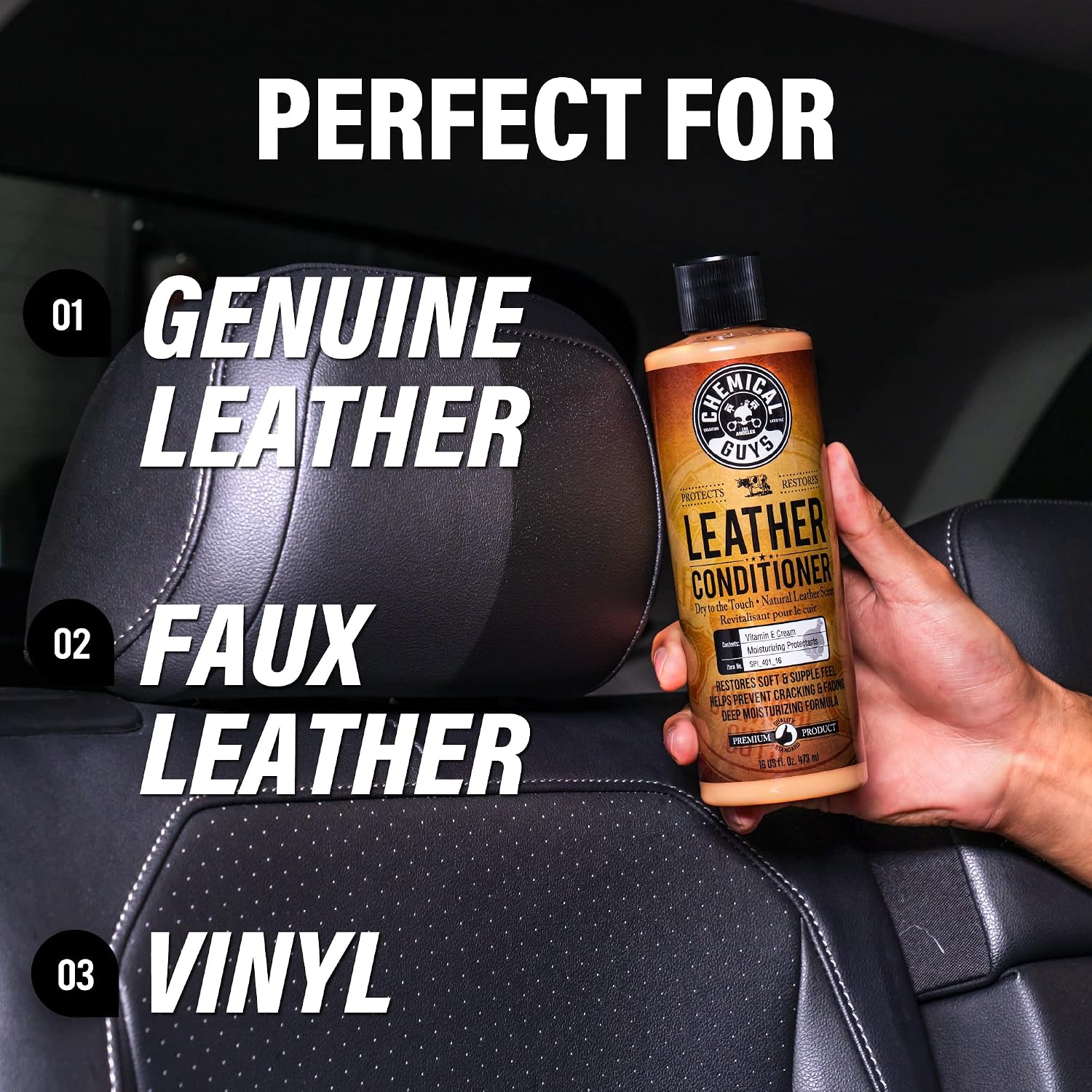 Chemical Guys, Vintage Series Leather Conditioner for Car Interiors, 16 oz | Nourishes and conditions natural, synthetic and faux leather seats, keeping them soft, supple and protected
