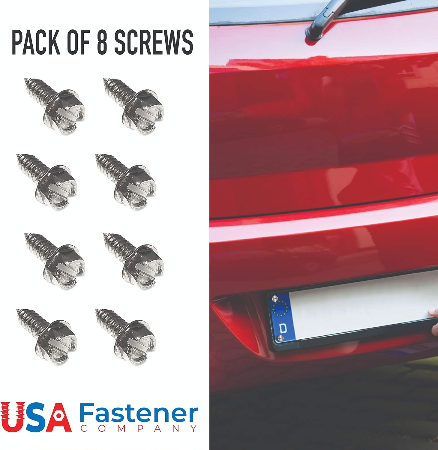 USA Fastener Stainless Steel Screws | Rust Proof, Chrome Locking Screws Set of 4 for License Plate Security to Secure Frames and Covers