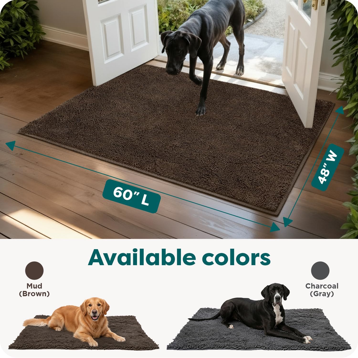Furhaven 60" x 48" Highly Absorbent Dog Door Mat for Muddy Paws, 100% Washable, Perfect for Entryway, Kitchen