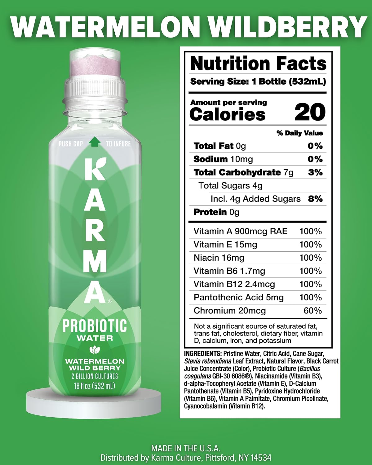 Karma Probiotic Water - 12 Pack, Berry Cherry Drink - Immune & Gut Health Support