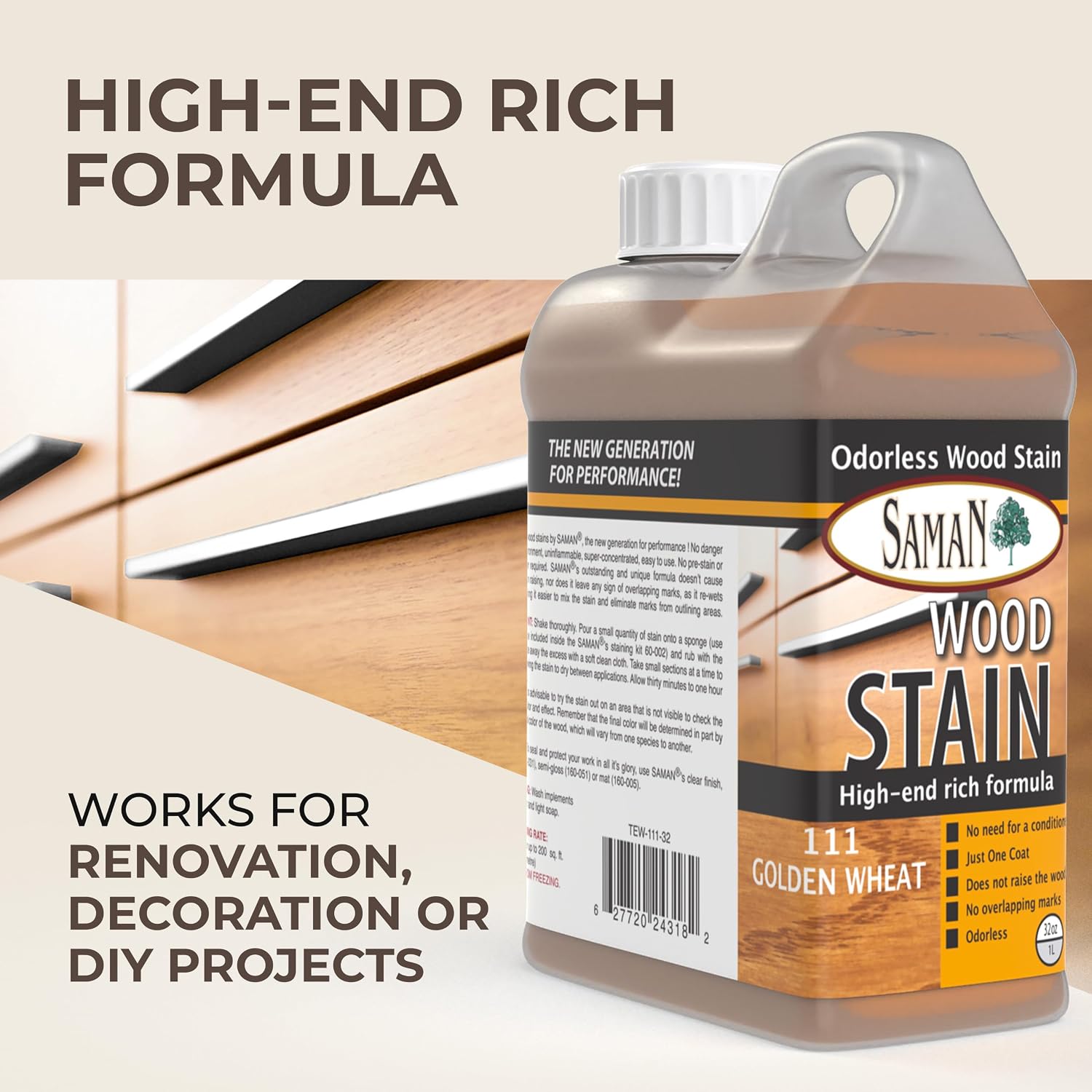 SamaN Interior Water Based Wood Stain - Natural Stain for Furniture, Moldings, Wood Paneling, Cabinets (Antique Walnut TEW-212-12, 12 oz)