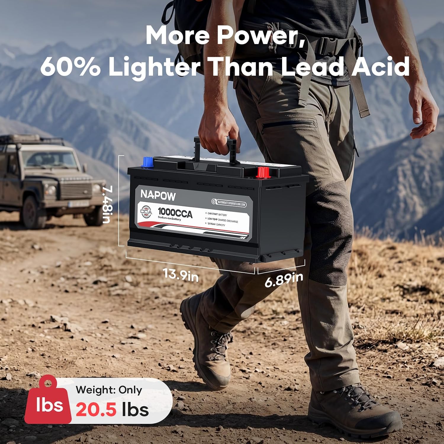 12V 70Ah Sodium Ion Car Battery, 1000CCA IP65 Waterproof Automotive Group Size 49 Battery for Car RV Marine