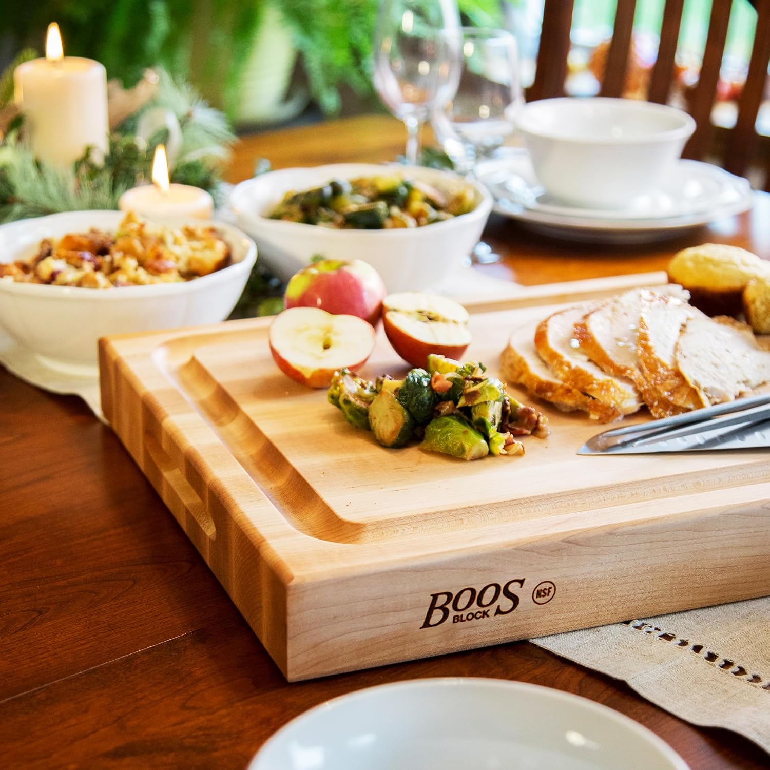 John Boos RA-Board Series Rectangular Wooden Maple Deluxe Barbecue Cutting Board 20”x15” – 2.25” Thick