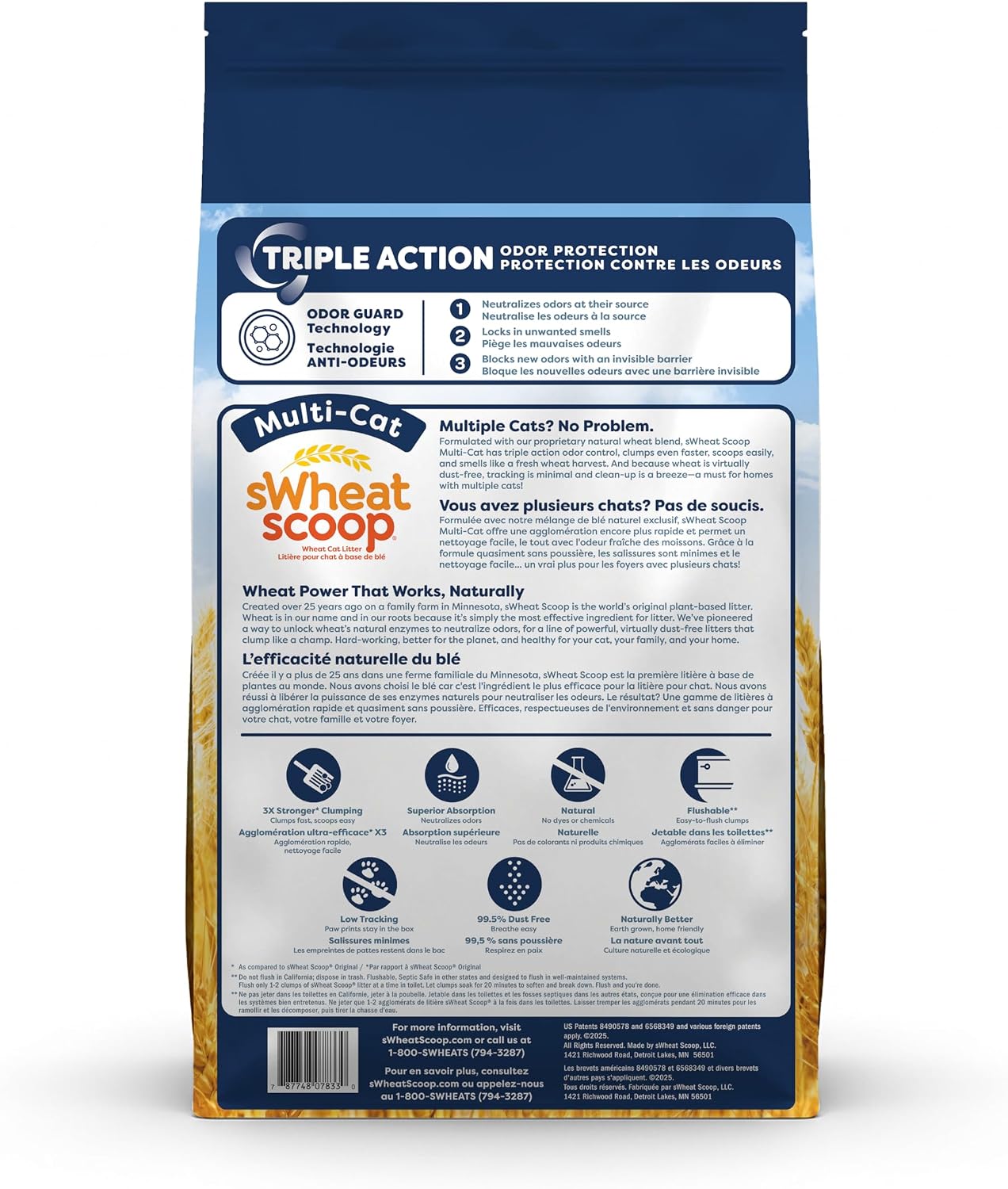 sWheat Scoop Natural Wheat Multi-Cat Litter, Superior Clumping with Odor Neutralizing Enzymes, 25 Pound Bag