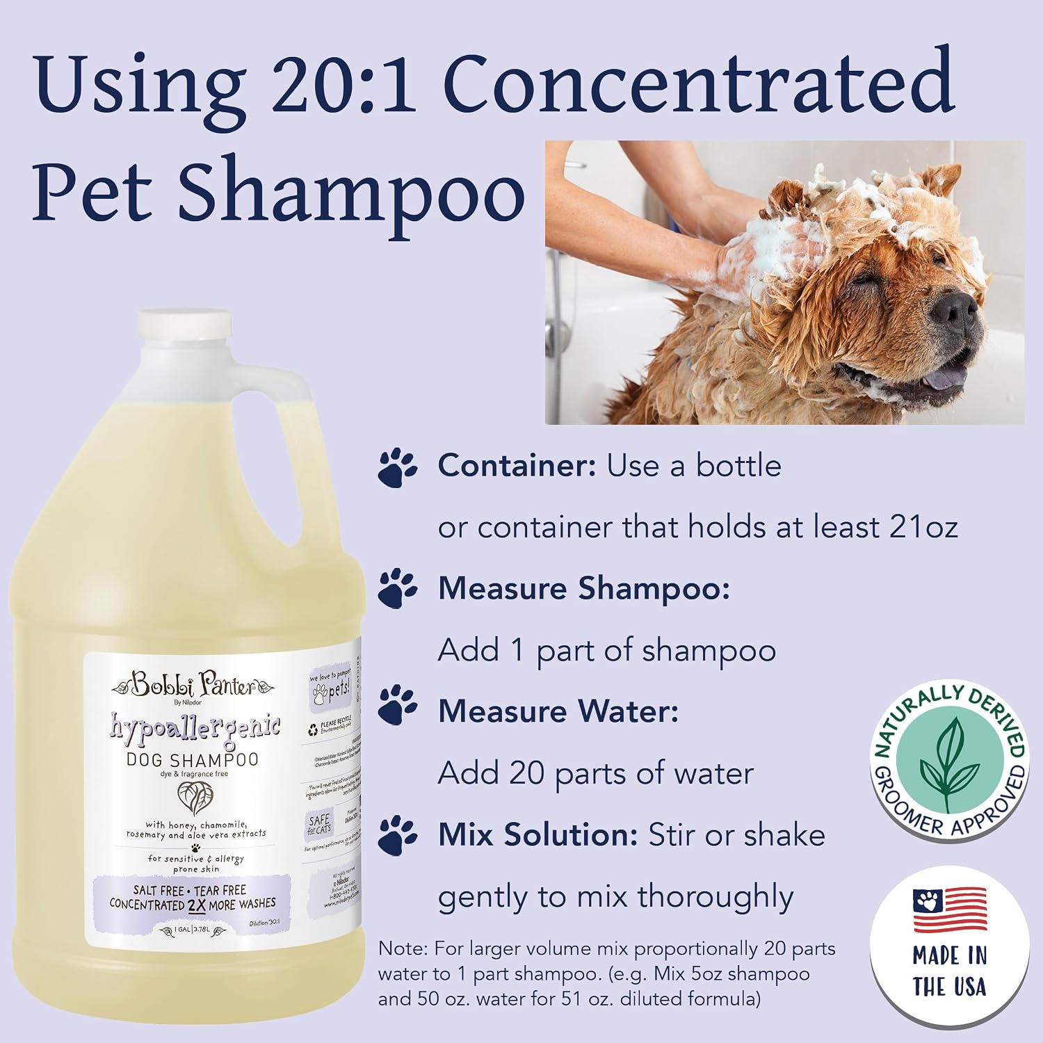 Bobbi Panter Soothing Dog Shampoo Tea Tree, Lavender, Cucumber & Oat Protein – Natural Formula for Sensitive Skin & Irritation Relief, Tear-Free, 30:1 Concentrate, Made in USA, 14 oz