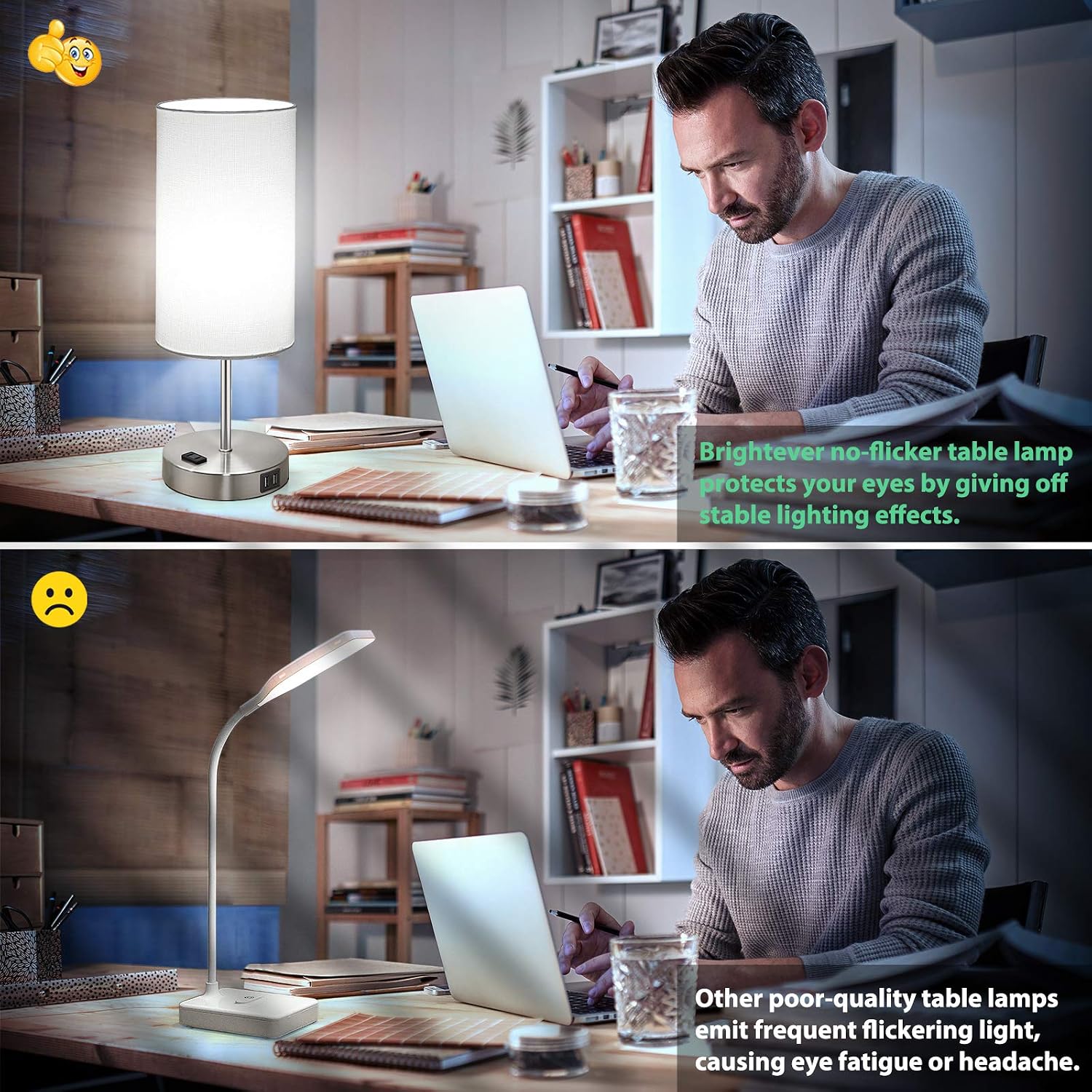 Set of 2 Touch Control Table Lamps with 2 USB Charging Ports&AC Outlet