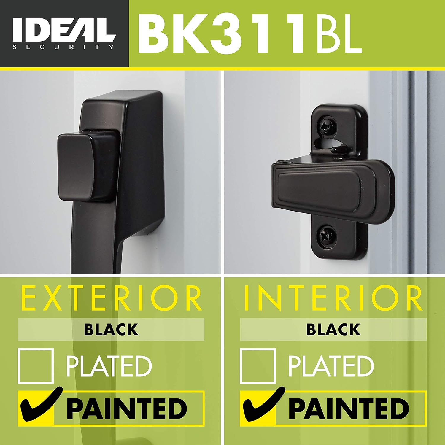 Ideal Security Door Handle with Inside Latch for Storm and Screen Doors, Black (2-Piece Set)