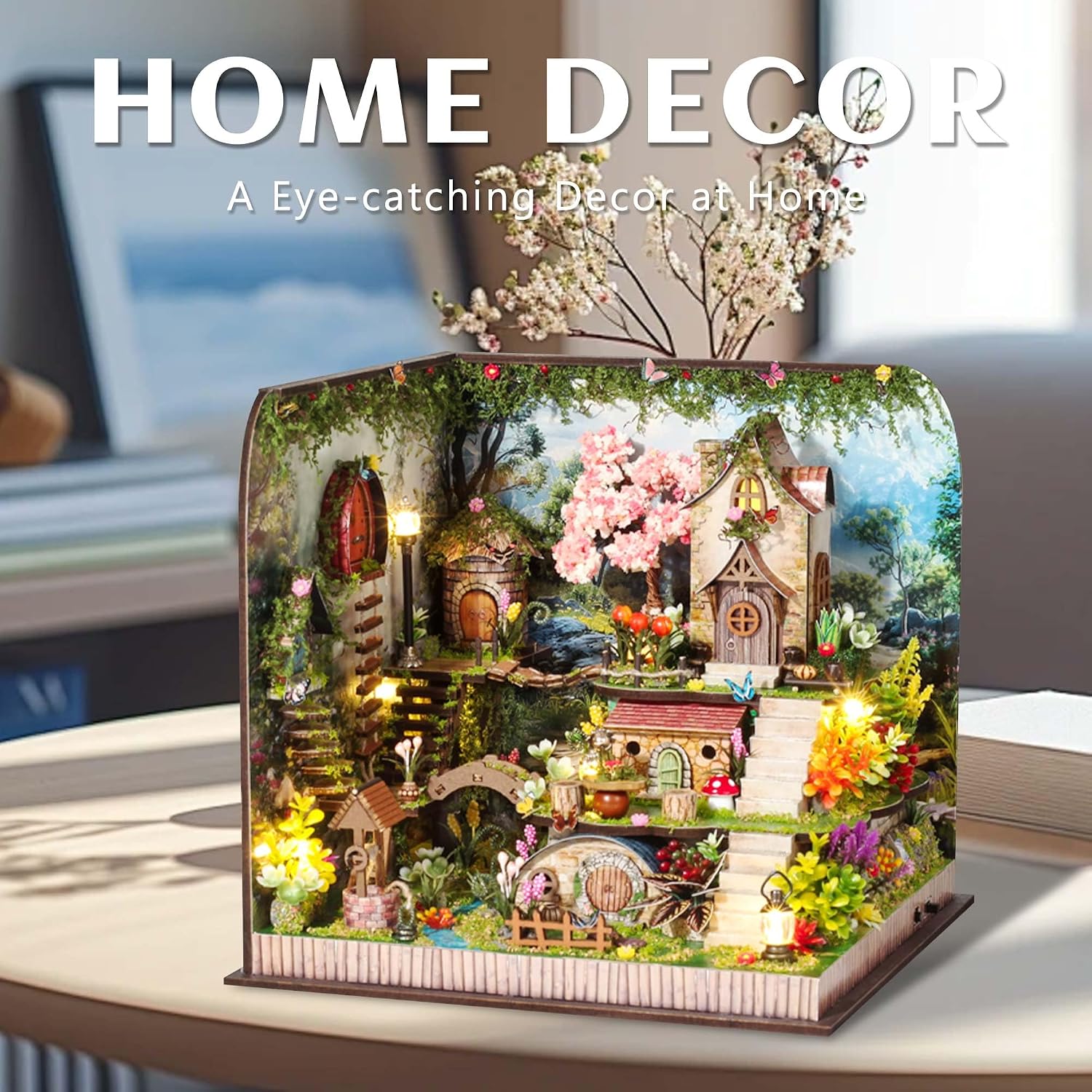 Kisoy Romantic and Cute Dollhouse Miniature DIY House Kit Creative Room Perfect DIY Gift for Friends,Lovers and Families (Sunny Holiday Time)