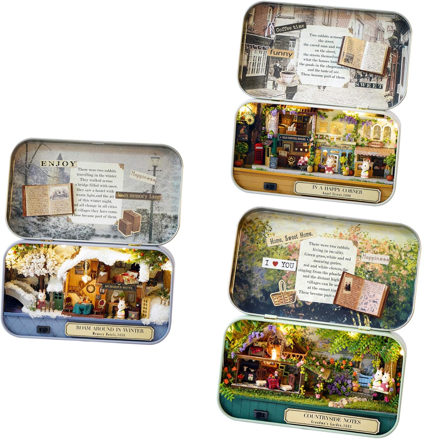 Flever Dollhouse Miniature DIY House Kit Creative Room with Furniture and Cover for Romantic Valentine's Gift(Happy Corner)