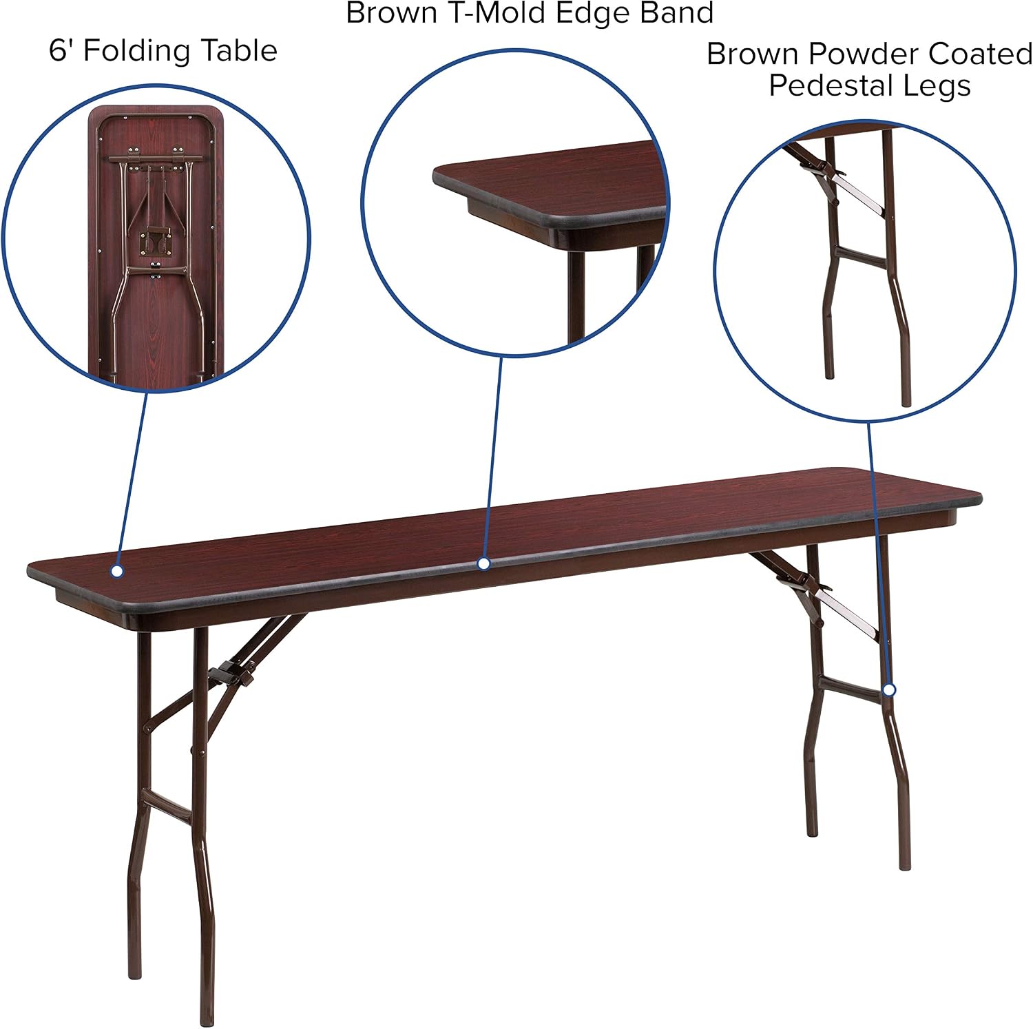 EMMA + OLIVER 6-Foot Mahogany Melamine Laminate Folding Training/Seminar | Table, Event Table