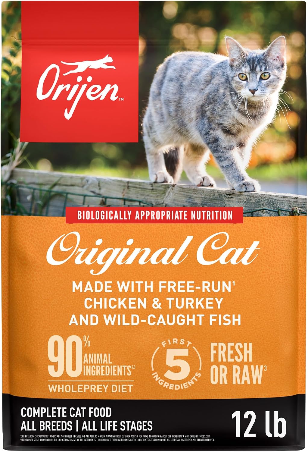 ORIJEN Grain Free WHOLEPREY Dry Cat Food Original Recipe 4lb. Bag | 90% Animal Ingredients, Freeze Dried, Fresh or Raw Ingredients, High Protein, Heart Health, Free-Run Poultry